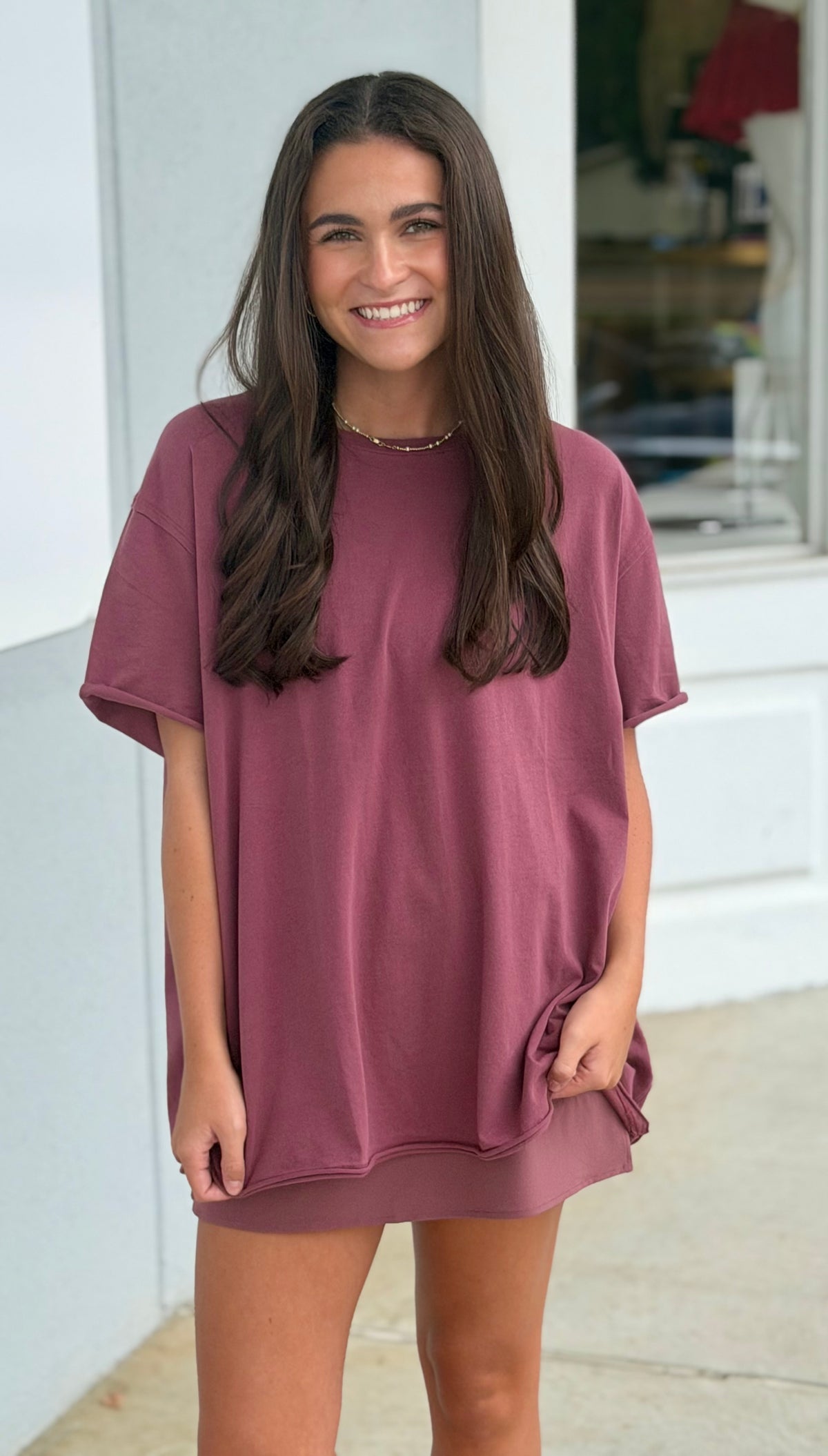 Pima Cotton Center-Seam Oversized Tee, Rosewood
