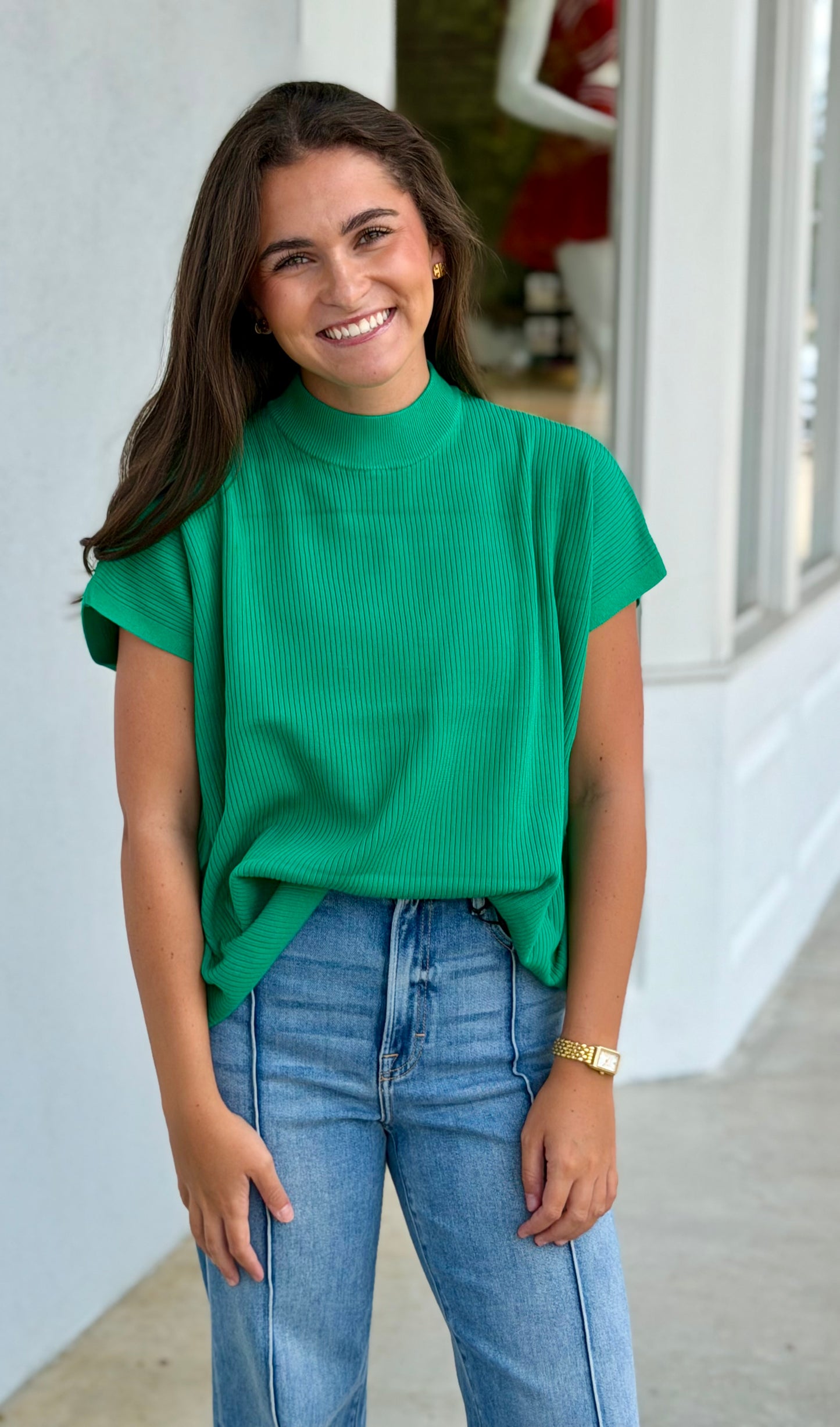 Viscose Mock Neck Boxy Sweater, K Green
