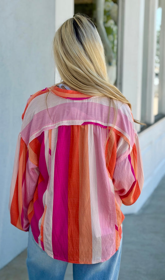 Striped Multi Button Down Shirt