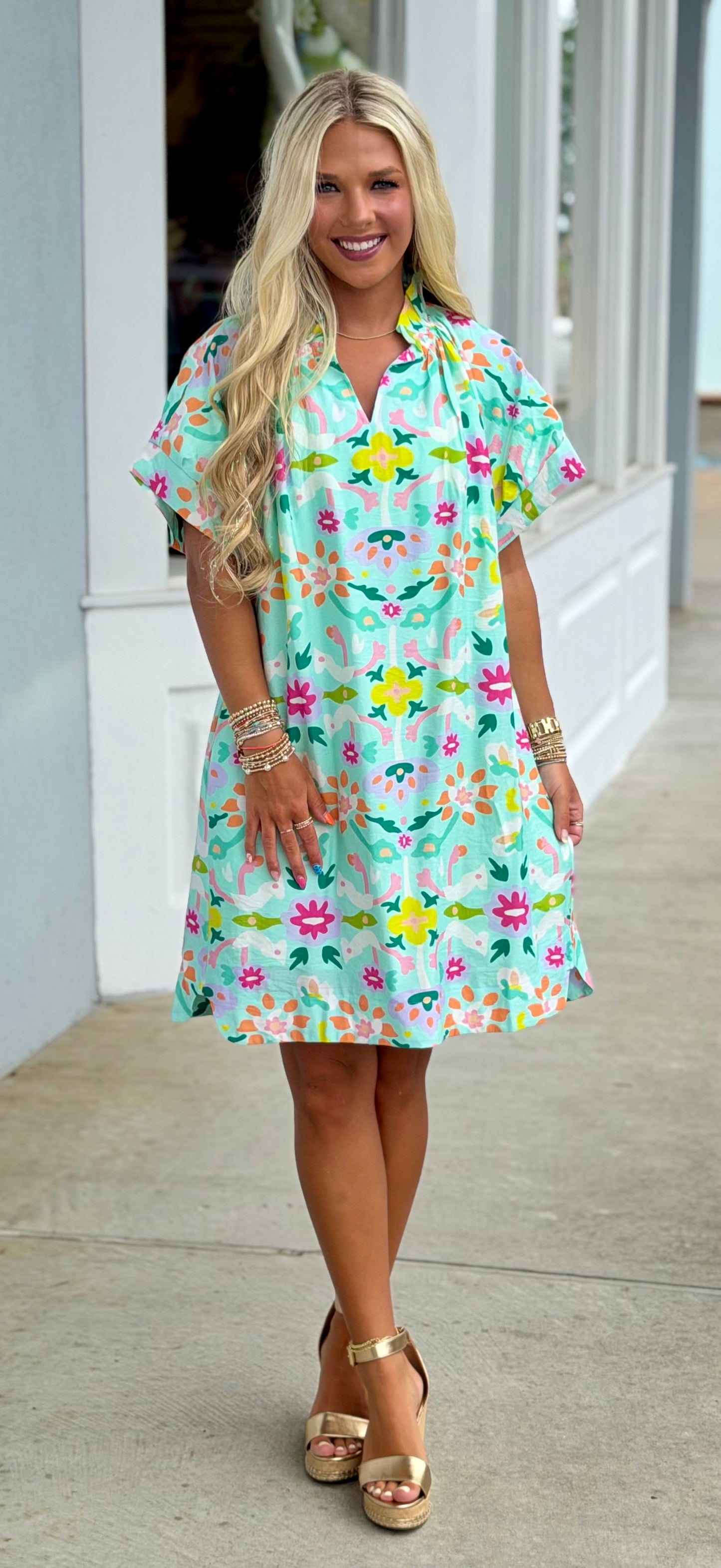 Mint Abstract Floral Dress