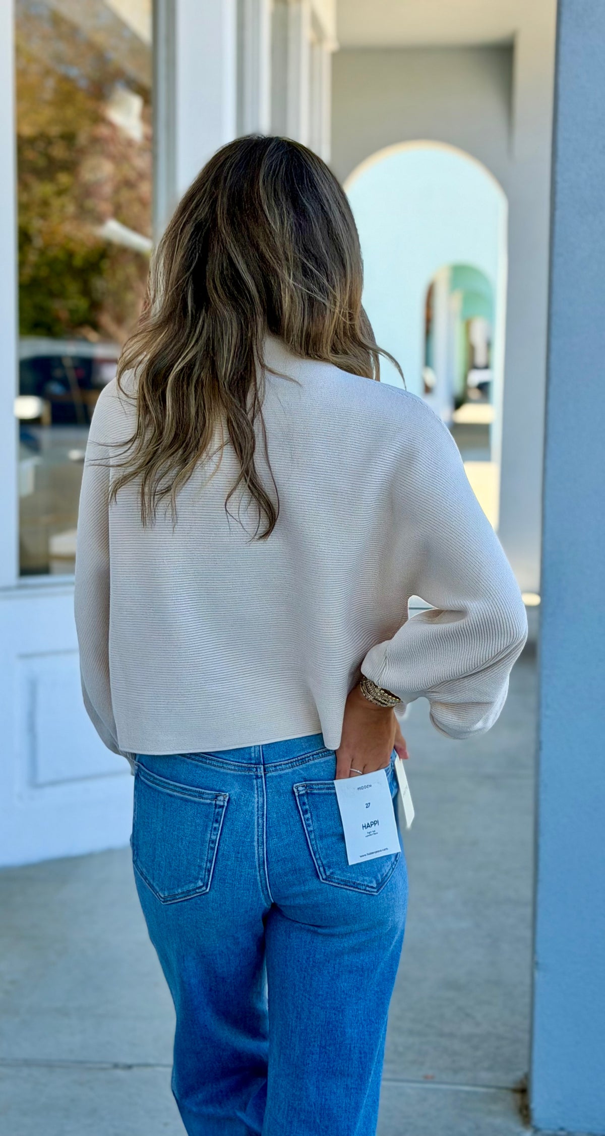 Ecru Balloon Sleeve Mock Neck Sweater