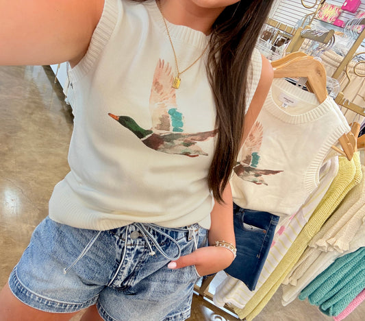 Ivory Mallard Duck Printed Tank