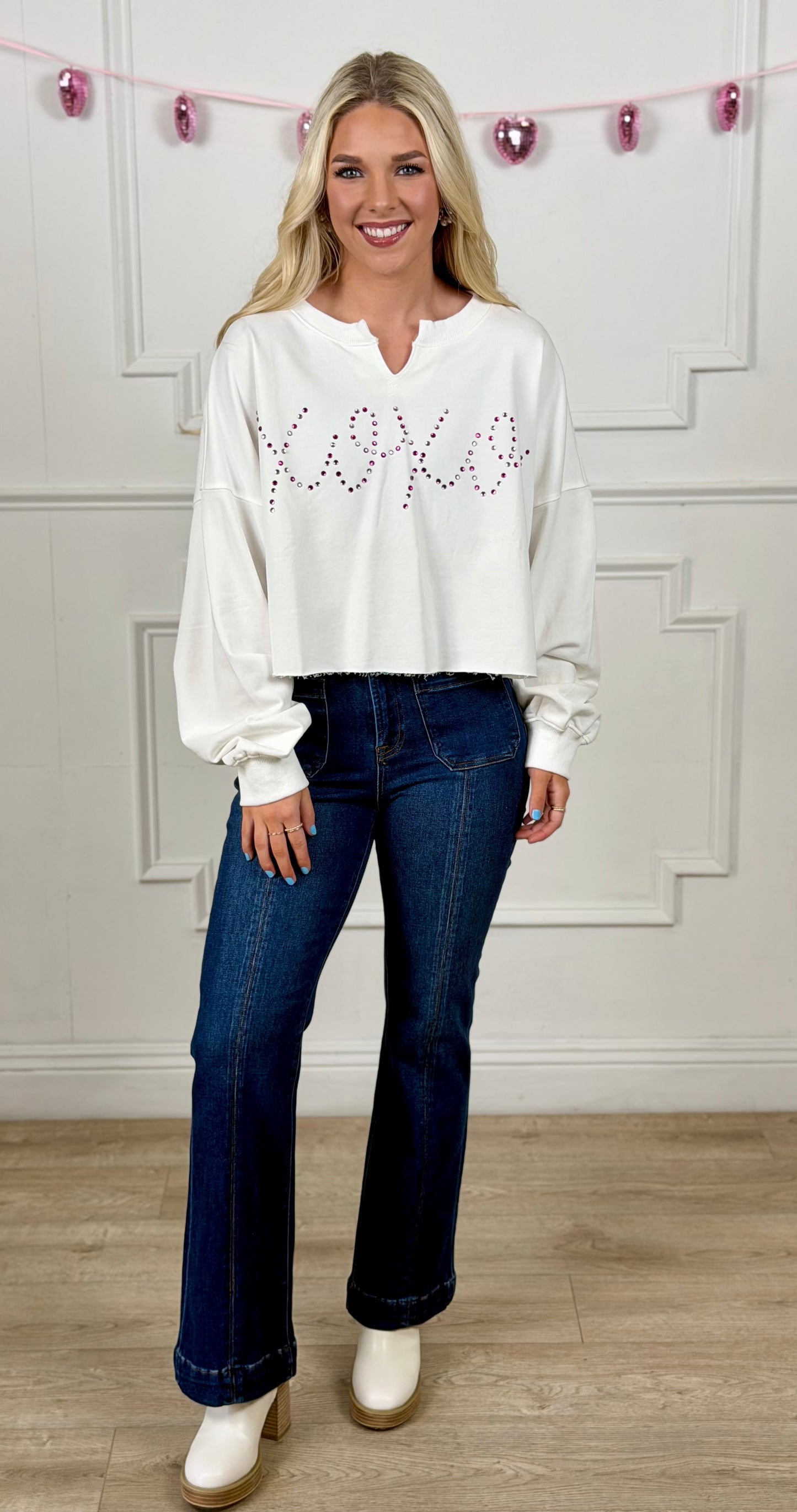XOXO Rhinestone Crop Sweatshirt