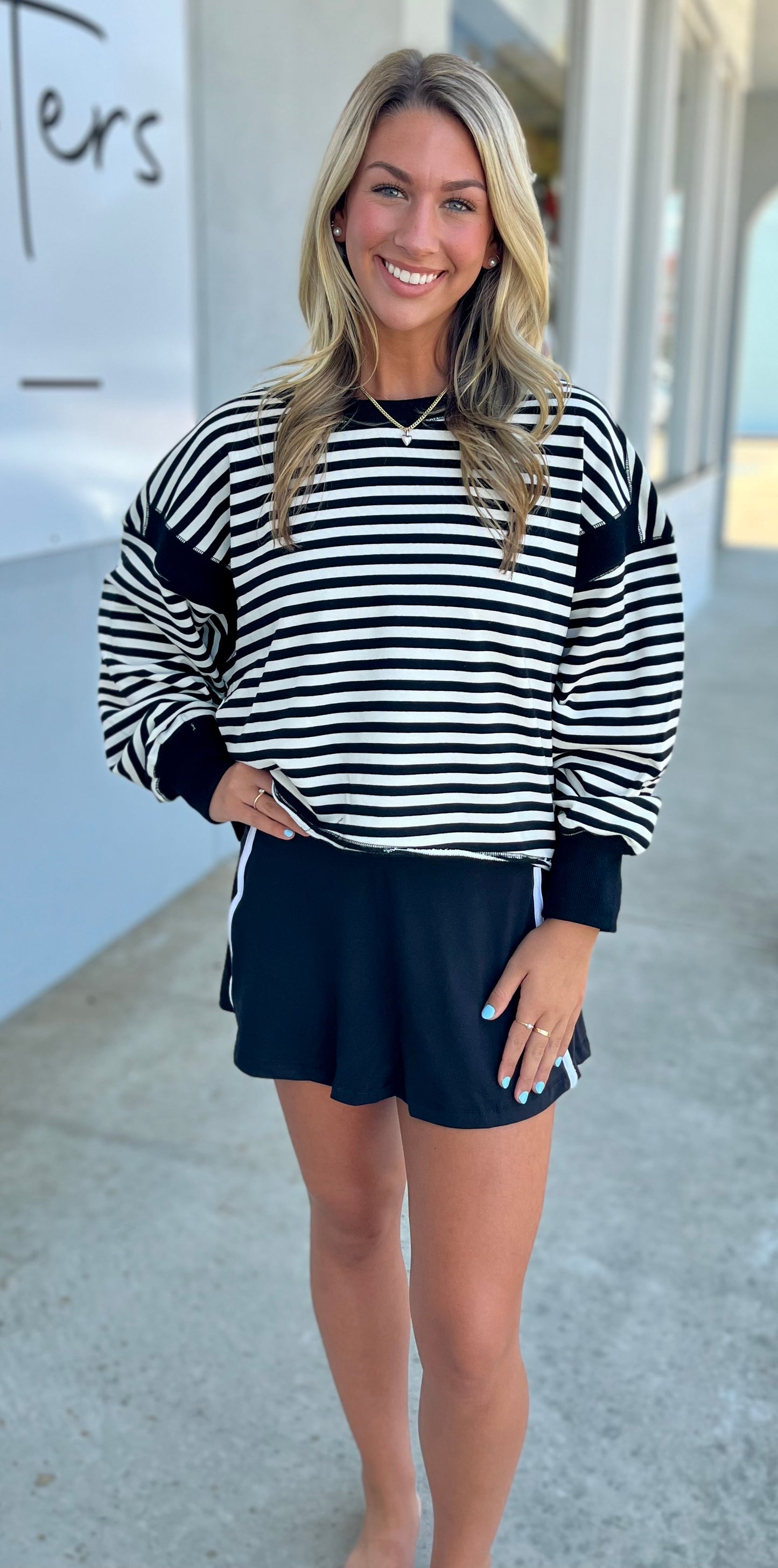 Open Back Long Sleeve Top, Black