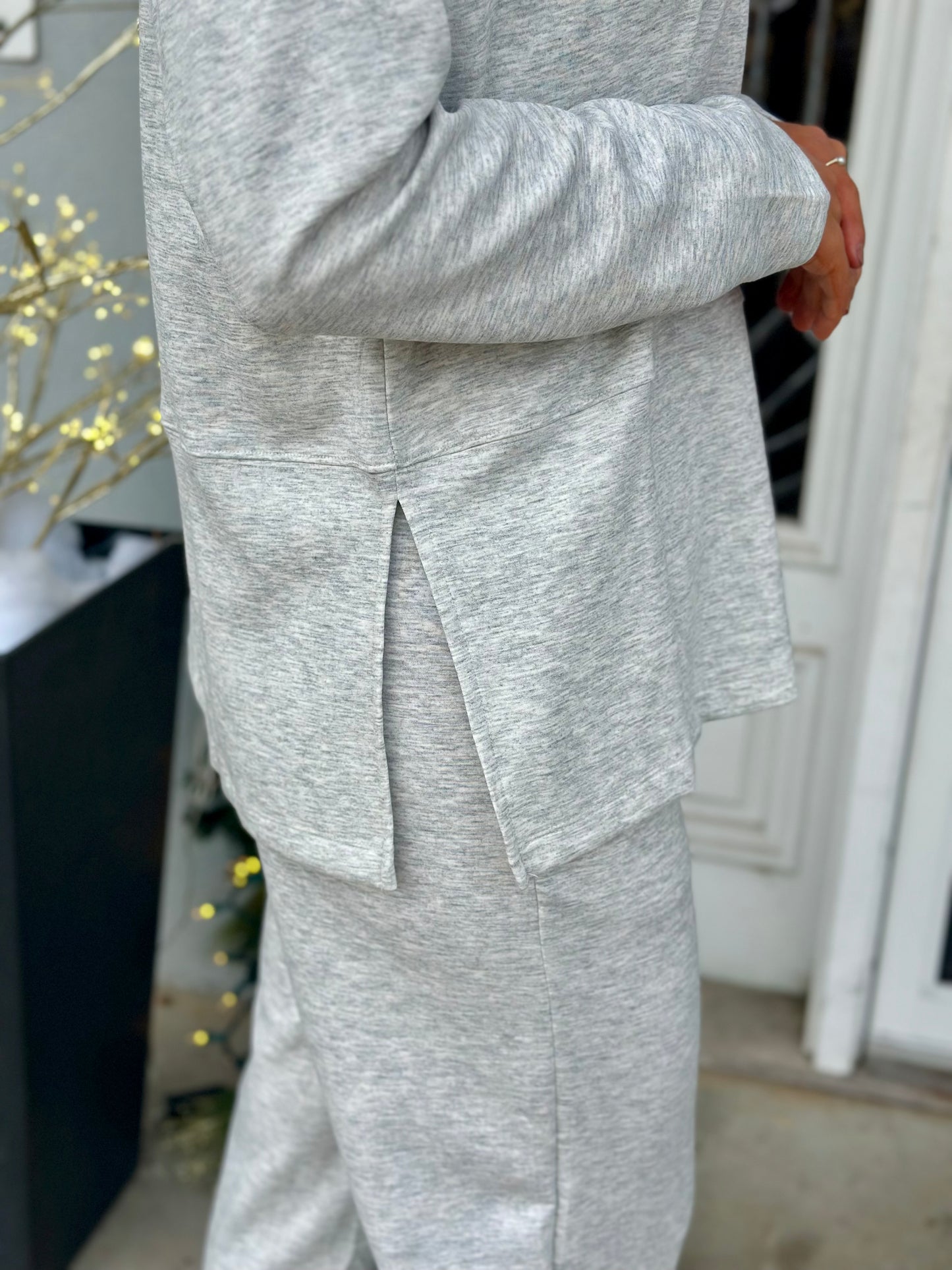 Scuba Side Slit Top and Pant SET, H Grey