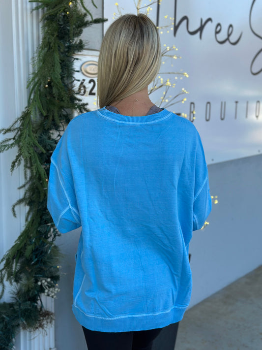 French Terry Wash Pullover, Ocean Blue