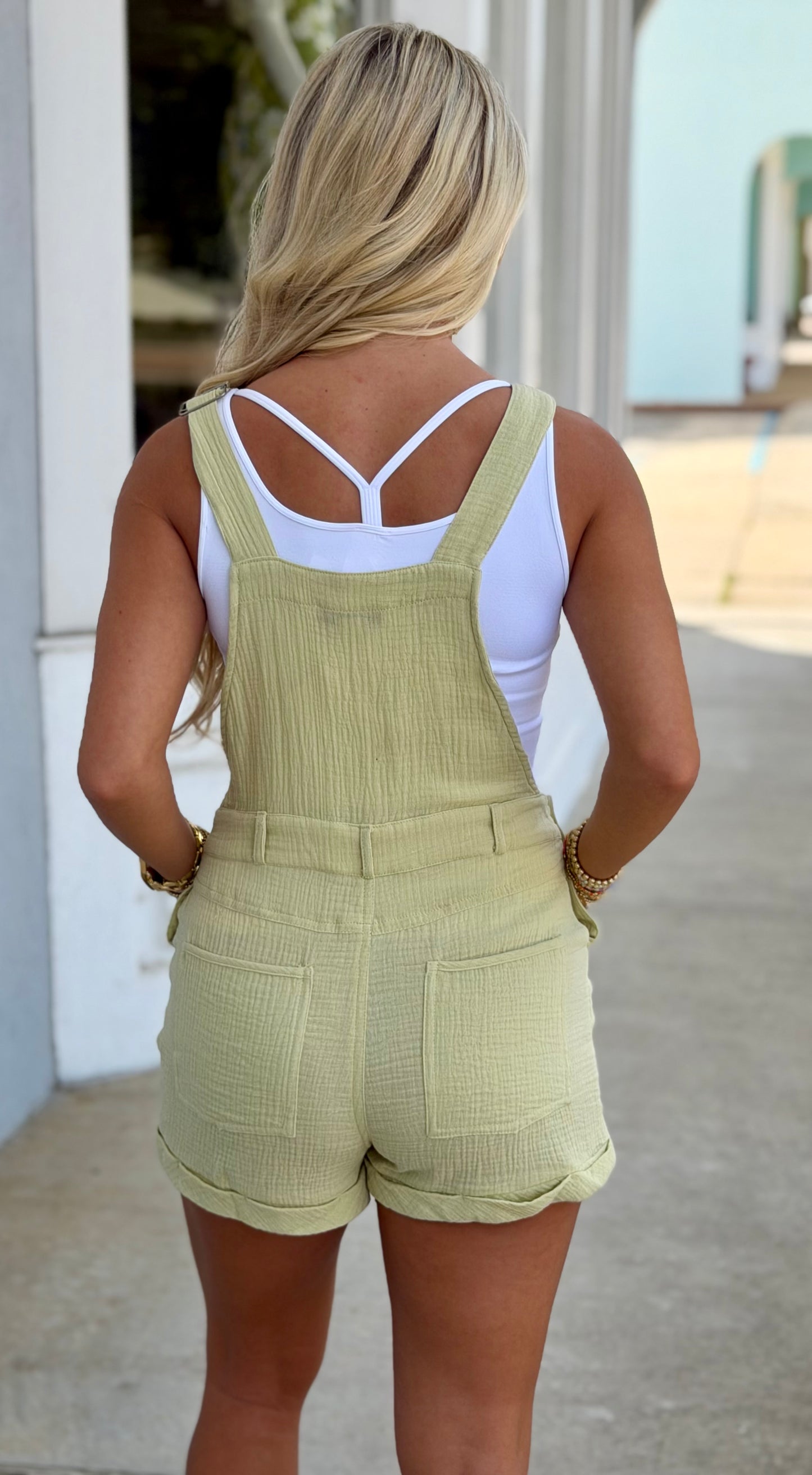 Dusty Lime Overall Romper