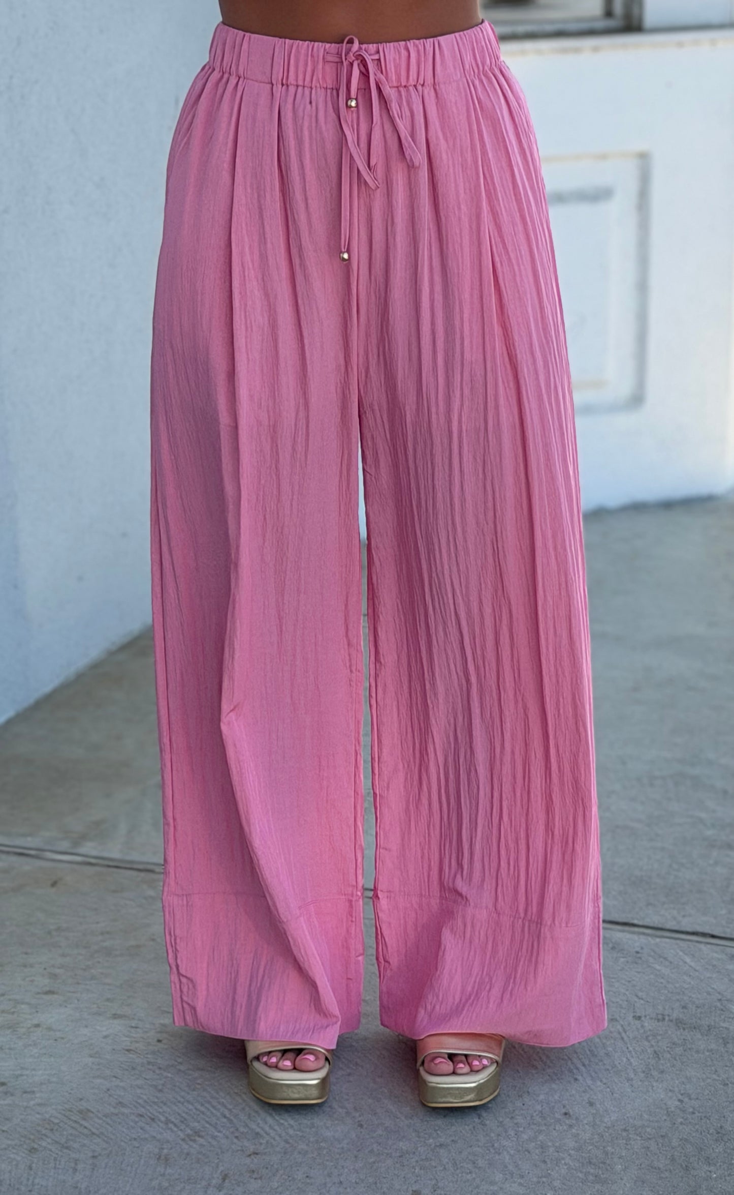Pink Wide Leg Elastic Pants