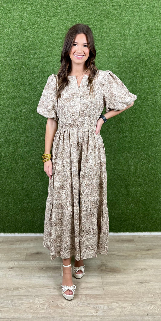 Mocha Half Balloon Sleeve Maxi Dress