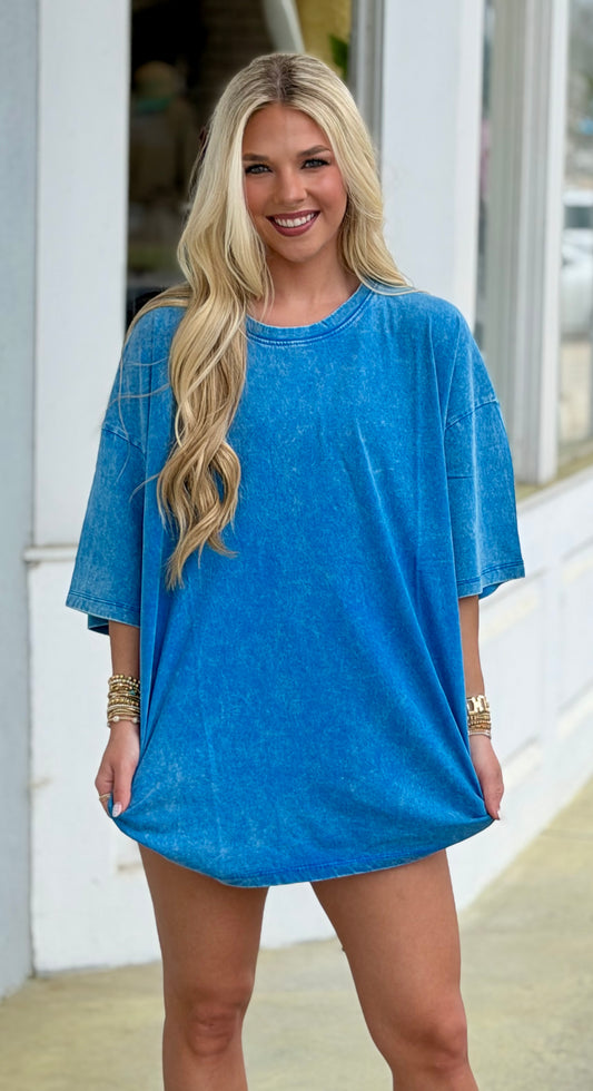 Acid Wash Oversized Boyfriend Tee, Ocean Blue