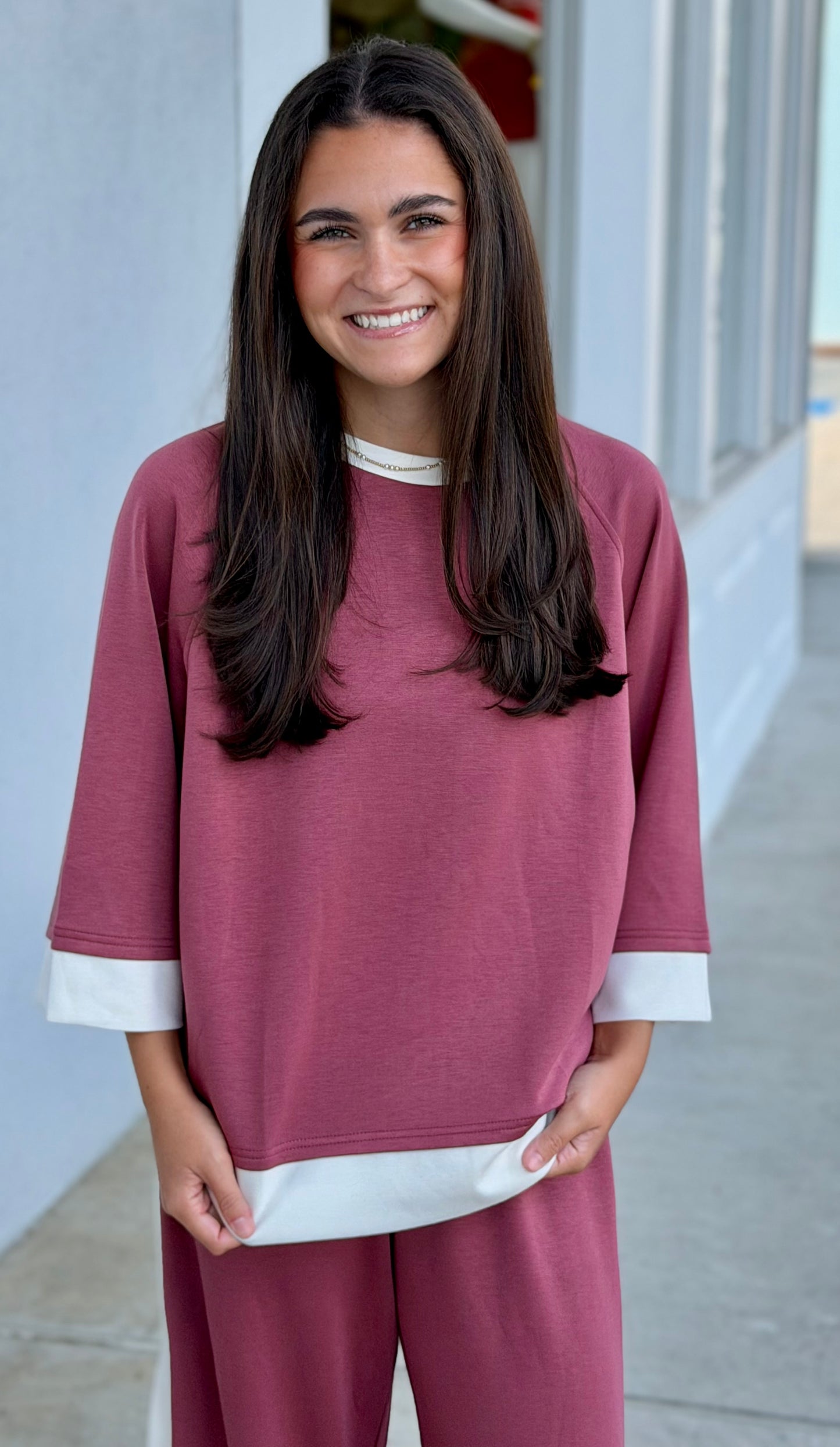 Marsala Colorblock Crewneck Top