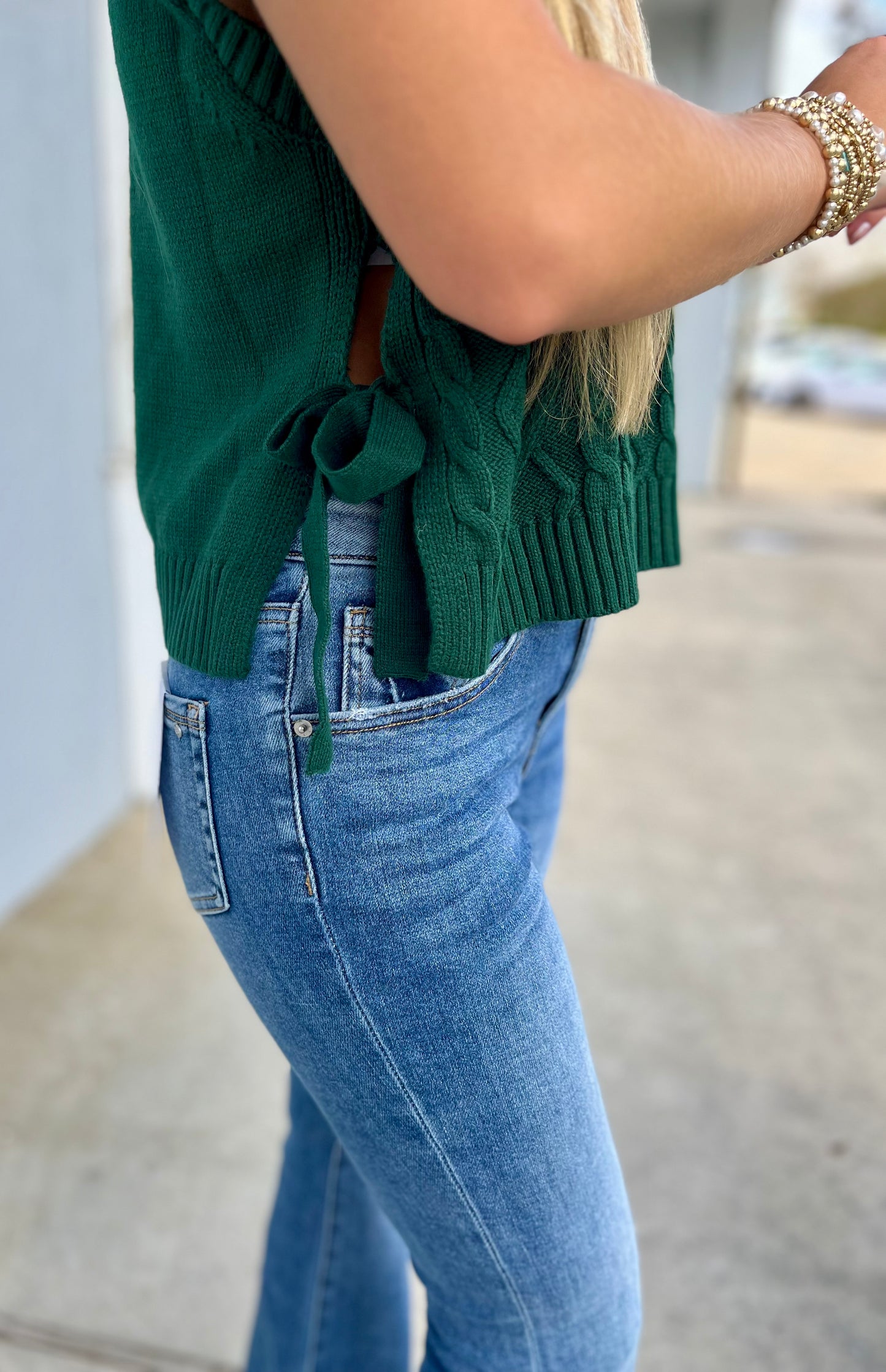 Green Side Tie Sweater Vest