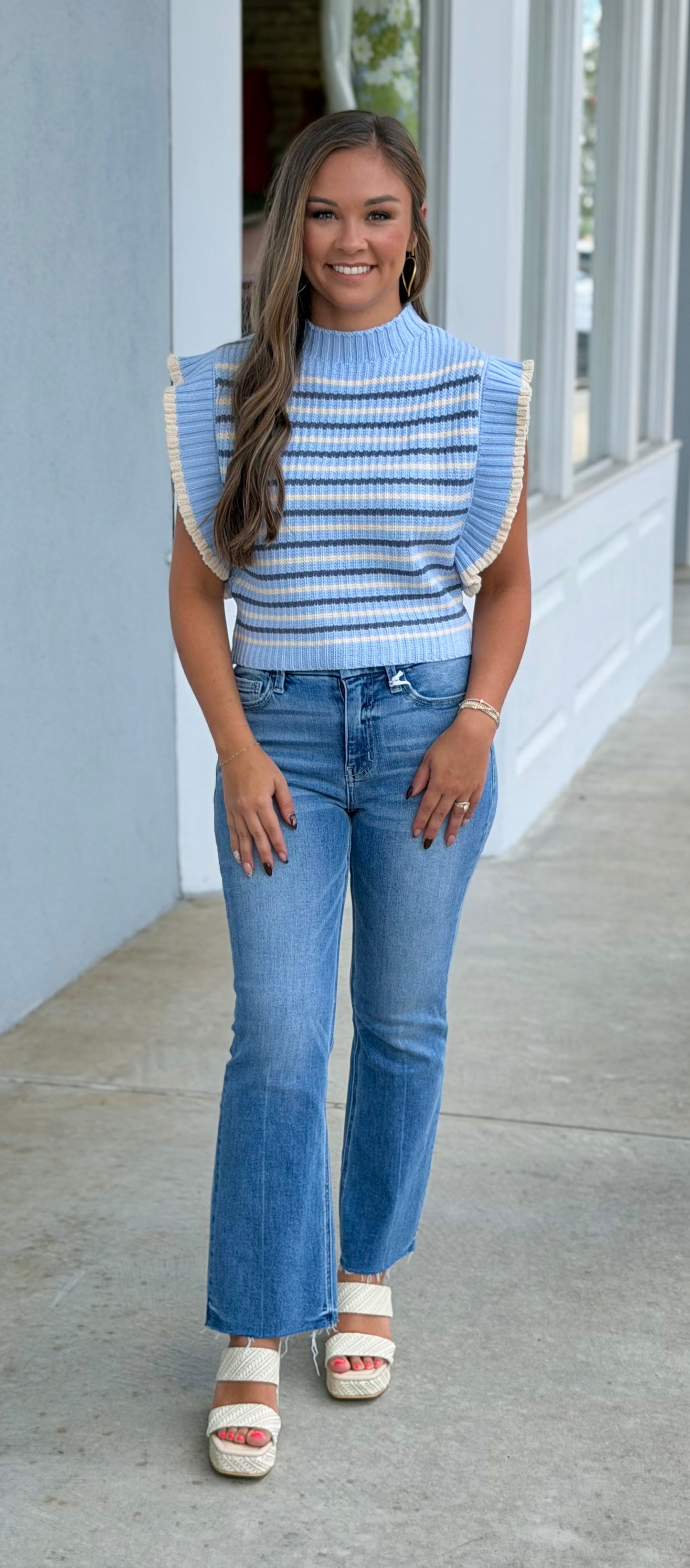Lt. Blue Striped Knit Sweater