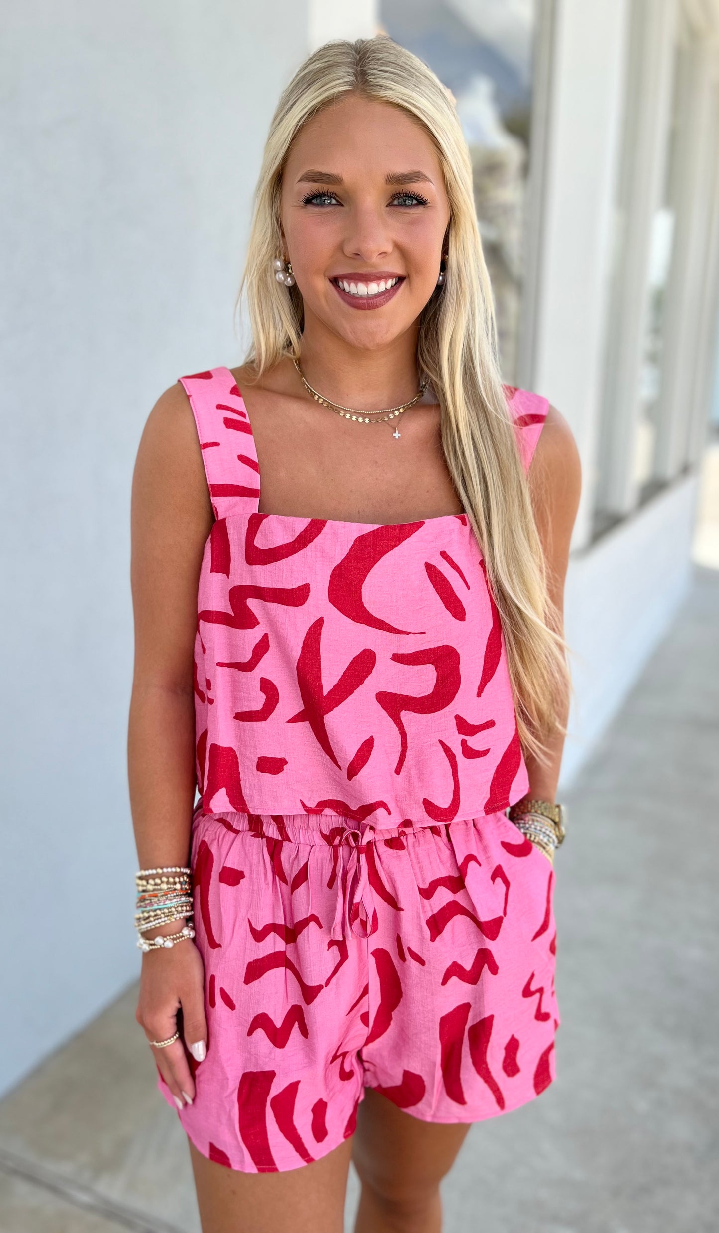 Pink/Red Abstract Print Square SET