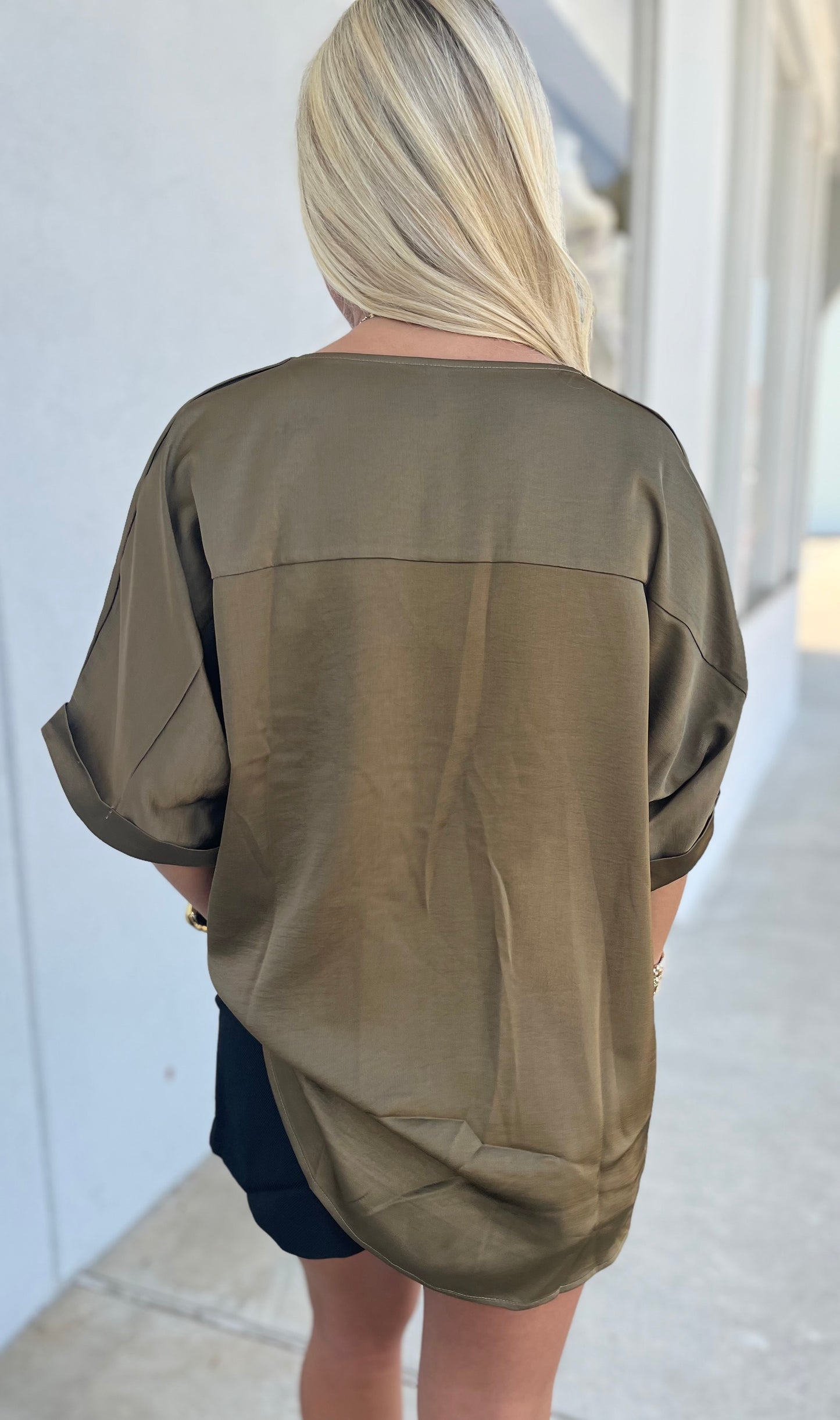 V Neck High Low Blouse, Olive