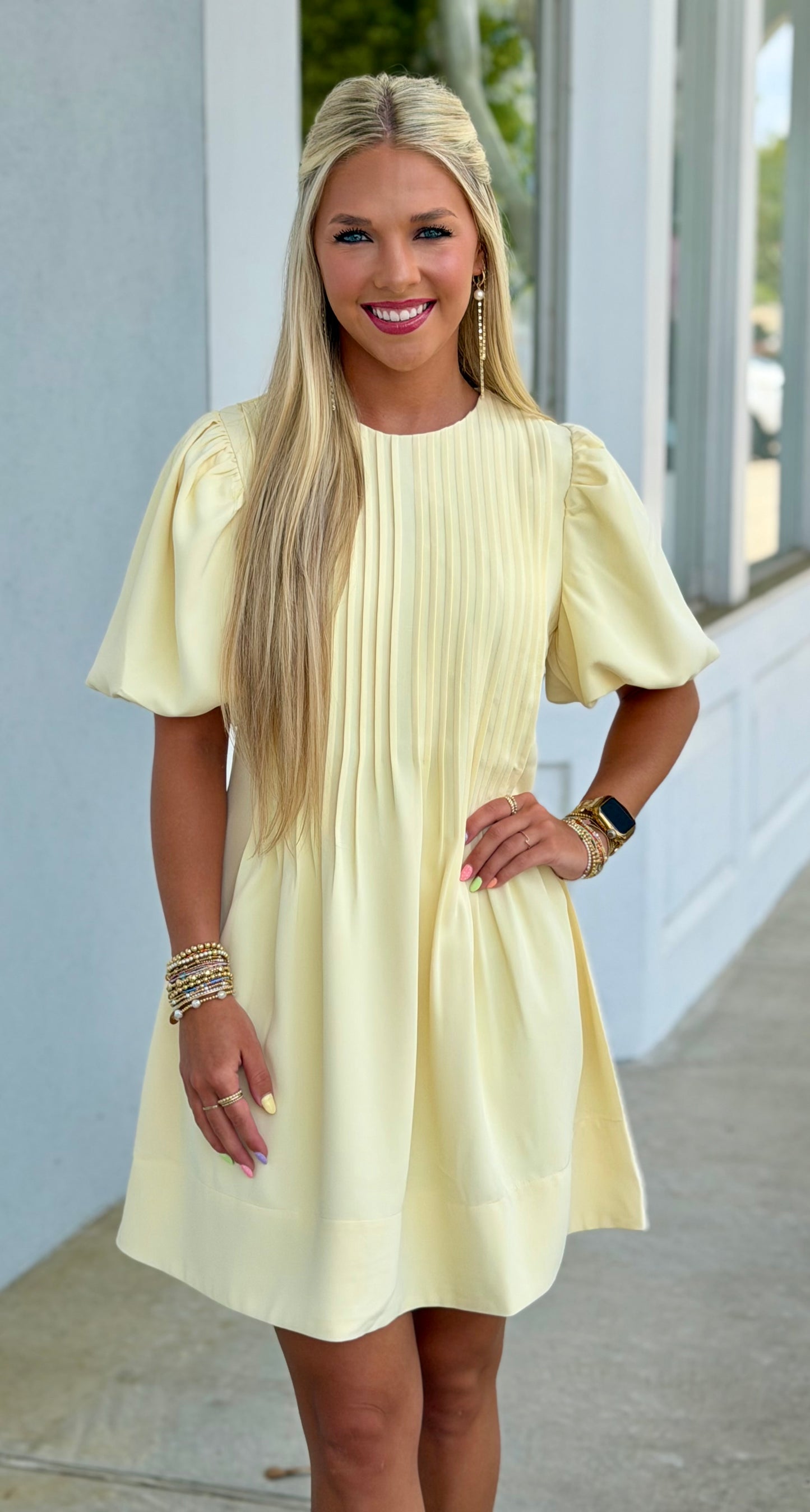 Yellow Pleated Detail Dress