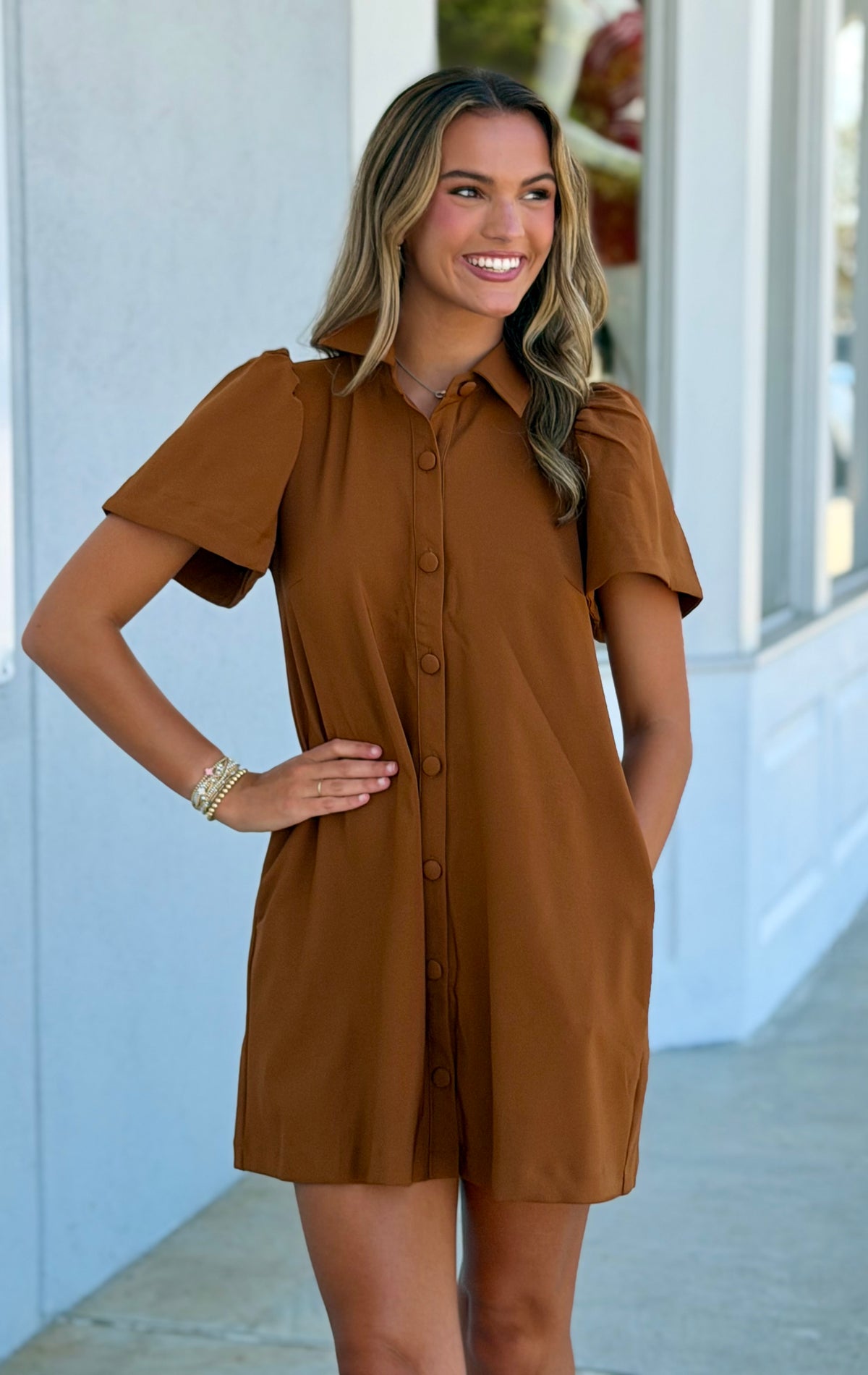 Camel Button Down Dress