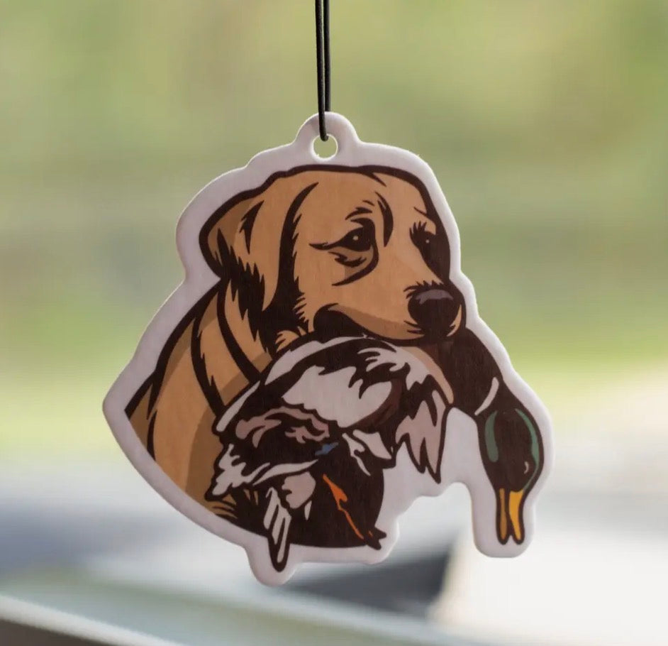 Car Air Freshener, Yellow Lab- Forest Rain