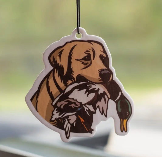 Car Air Freshener, Yellow Lab- Forest Rain