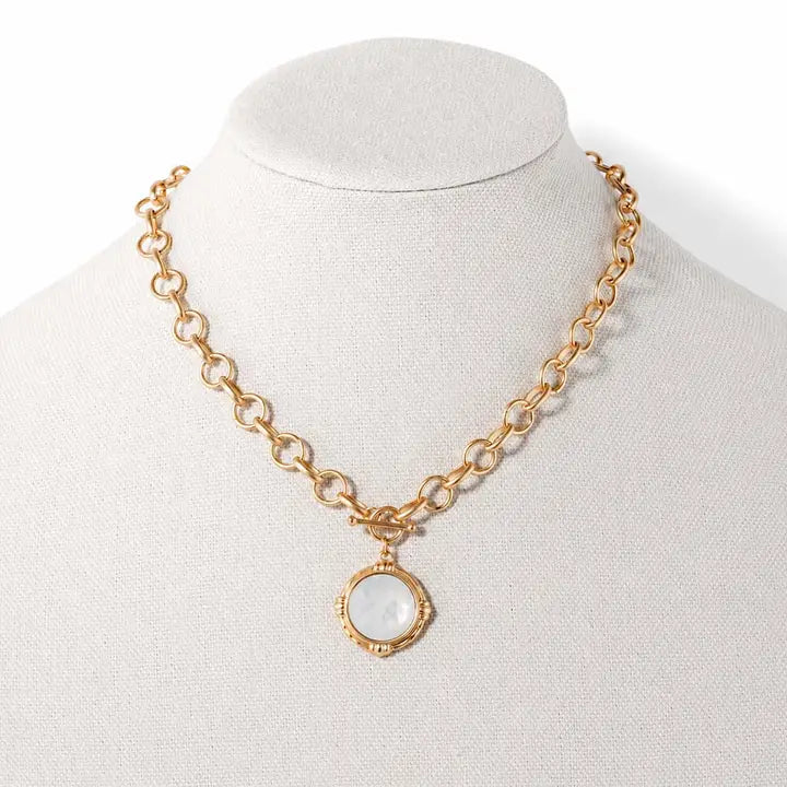 Gold Chain With White Stone Circle Charm