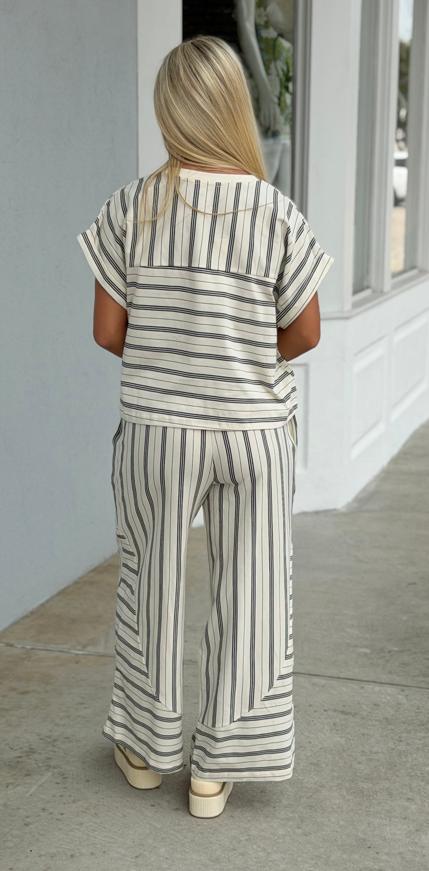 Ivory/Black Stripe Top & Pants SET
