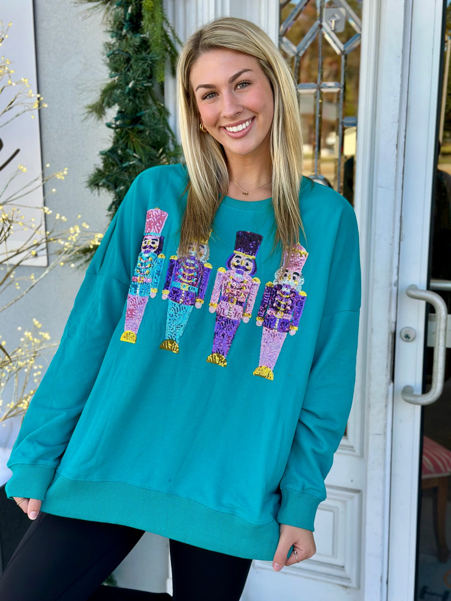 Sequin Nutcracker Oversized Sweatshirt , Jade