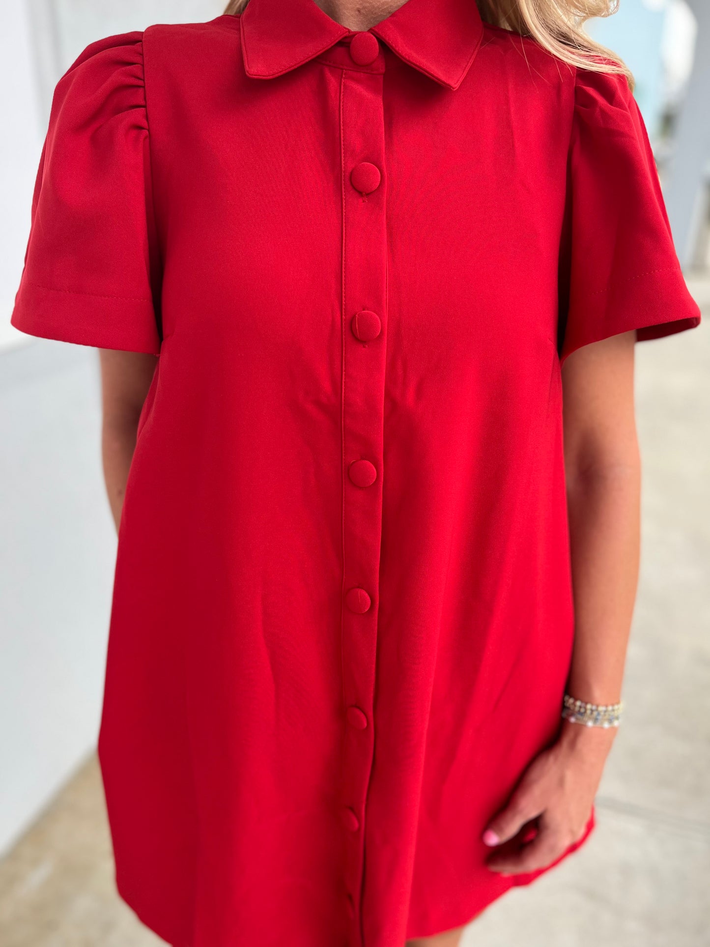Red Collar Button Down Mini Dress