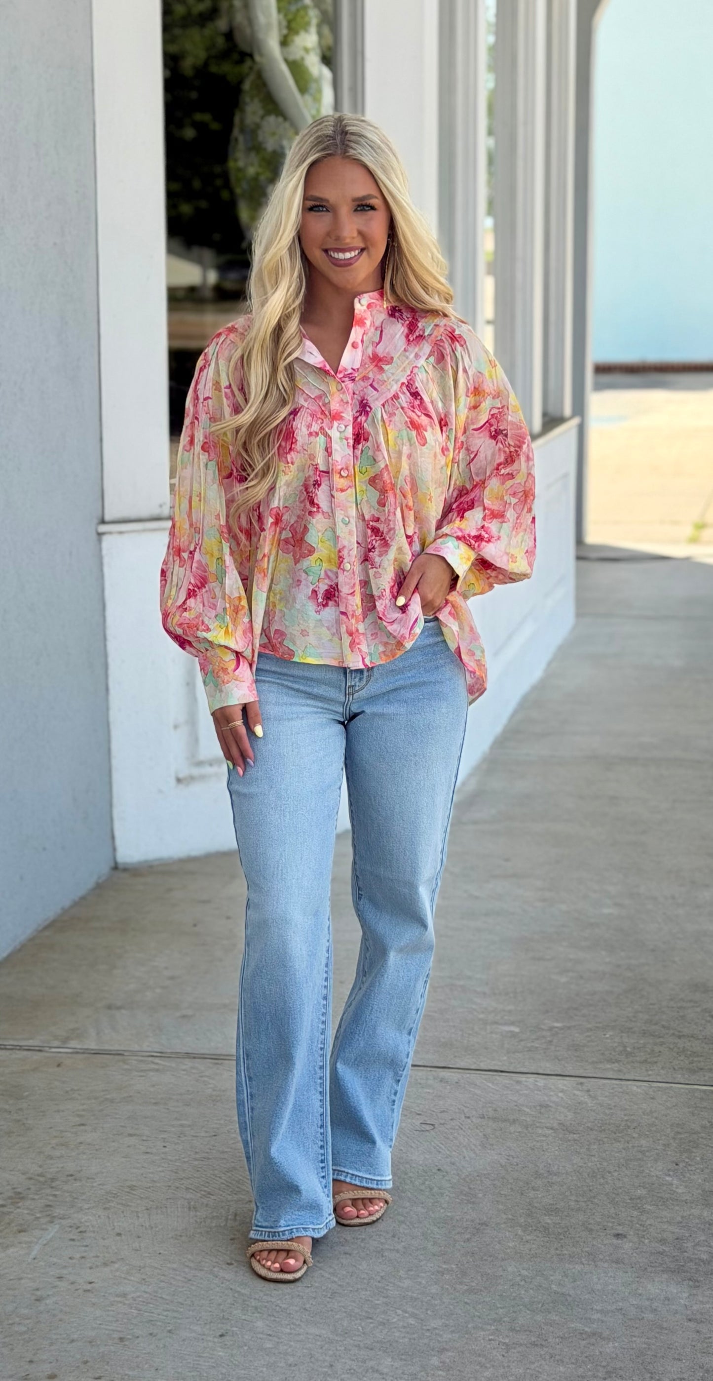 Rose Blush Floral Printed Button Down Blouse