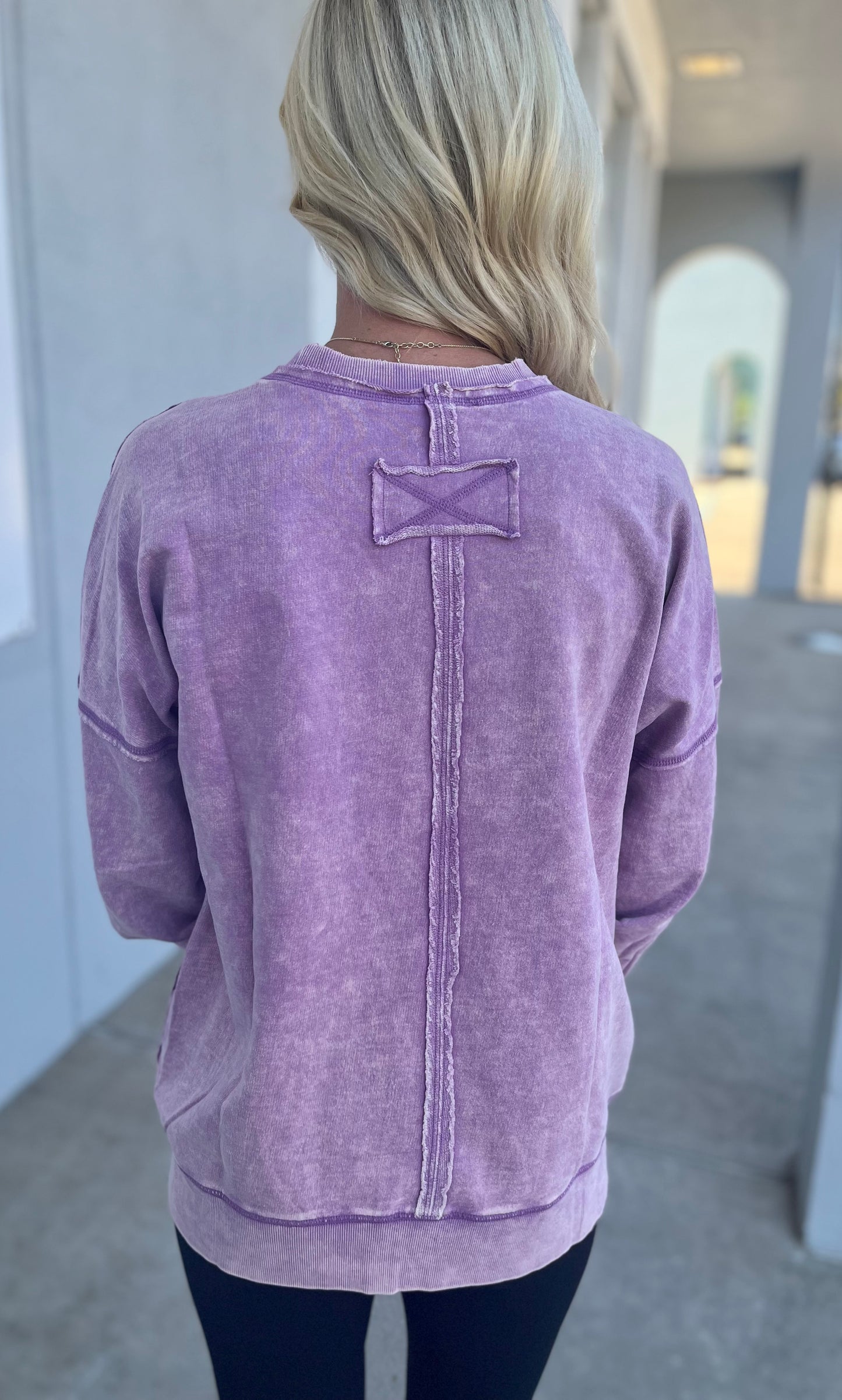 French Terry Acid Wash Front Pocket Pullover, B Violet