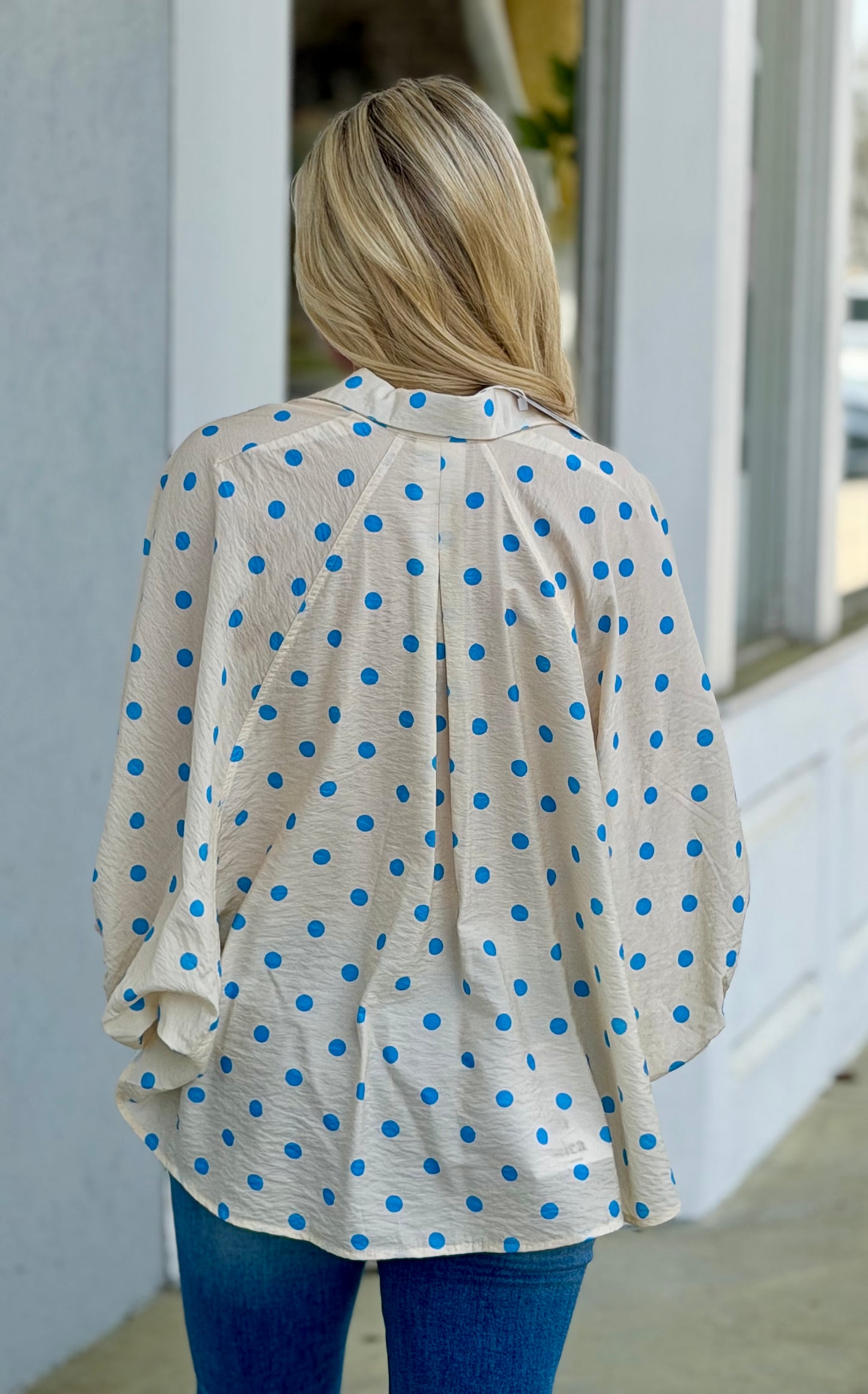 Polka Dot Button Down Top, Cream