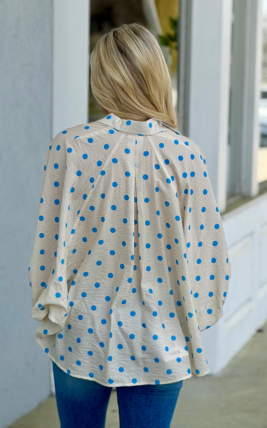 Polka Dot Button Down Top, Cream