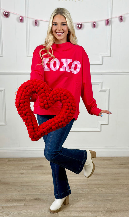 Mock Neck Sweatshirt XOXO Patch , Red