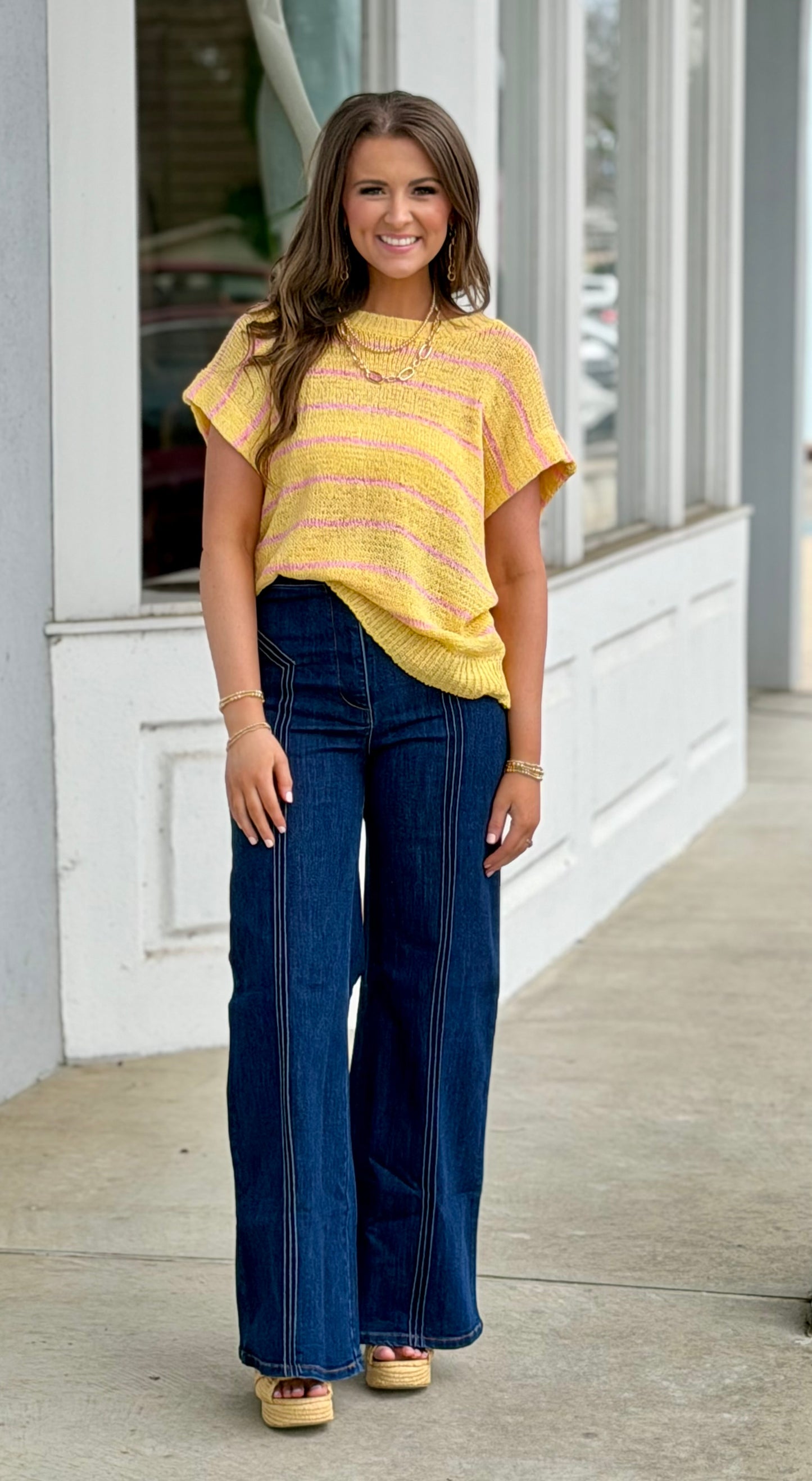 Butter Yellow Striped Knit Sweater Vest