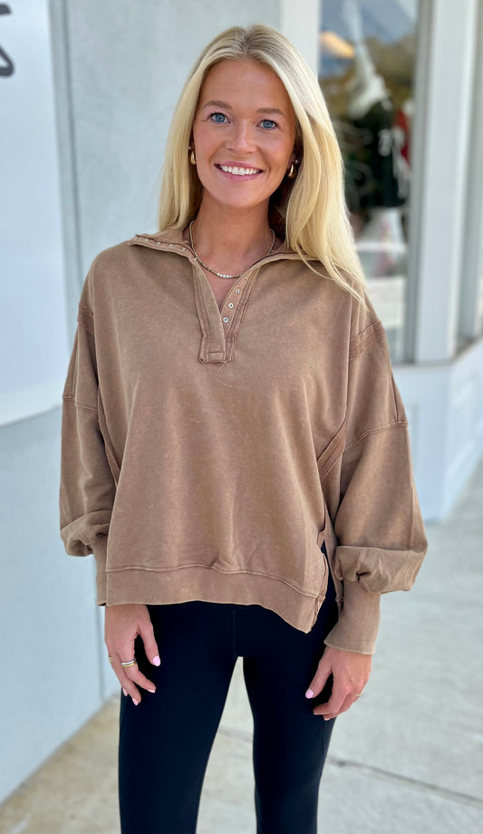 Snow Washed Long Sleeve Pullover, Mocha