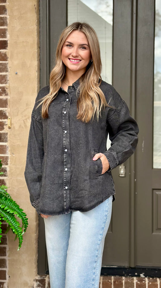 Gray Button Down Collar Top