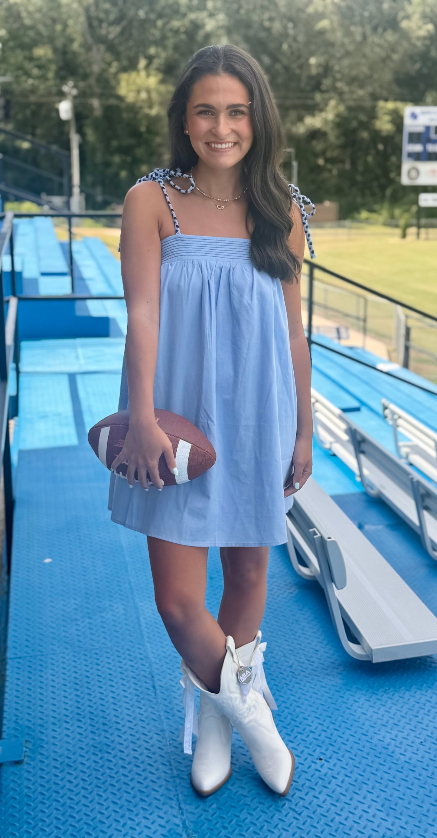 Sky Blue Tube Mini Dress With Color Cord Strap