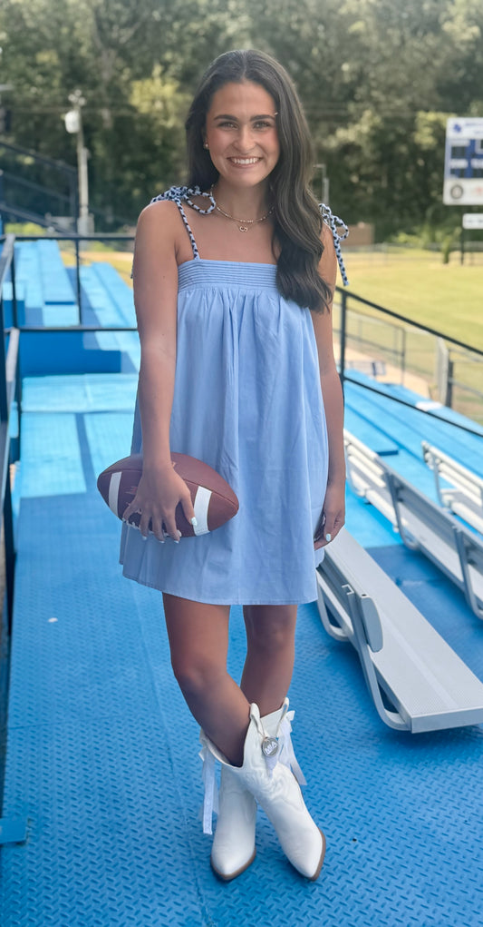 Sky Blue Tube Mini Dress With Color Cord Strap