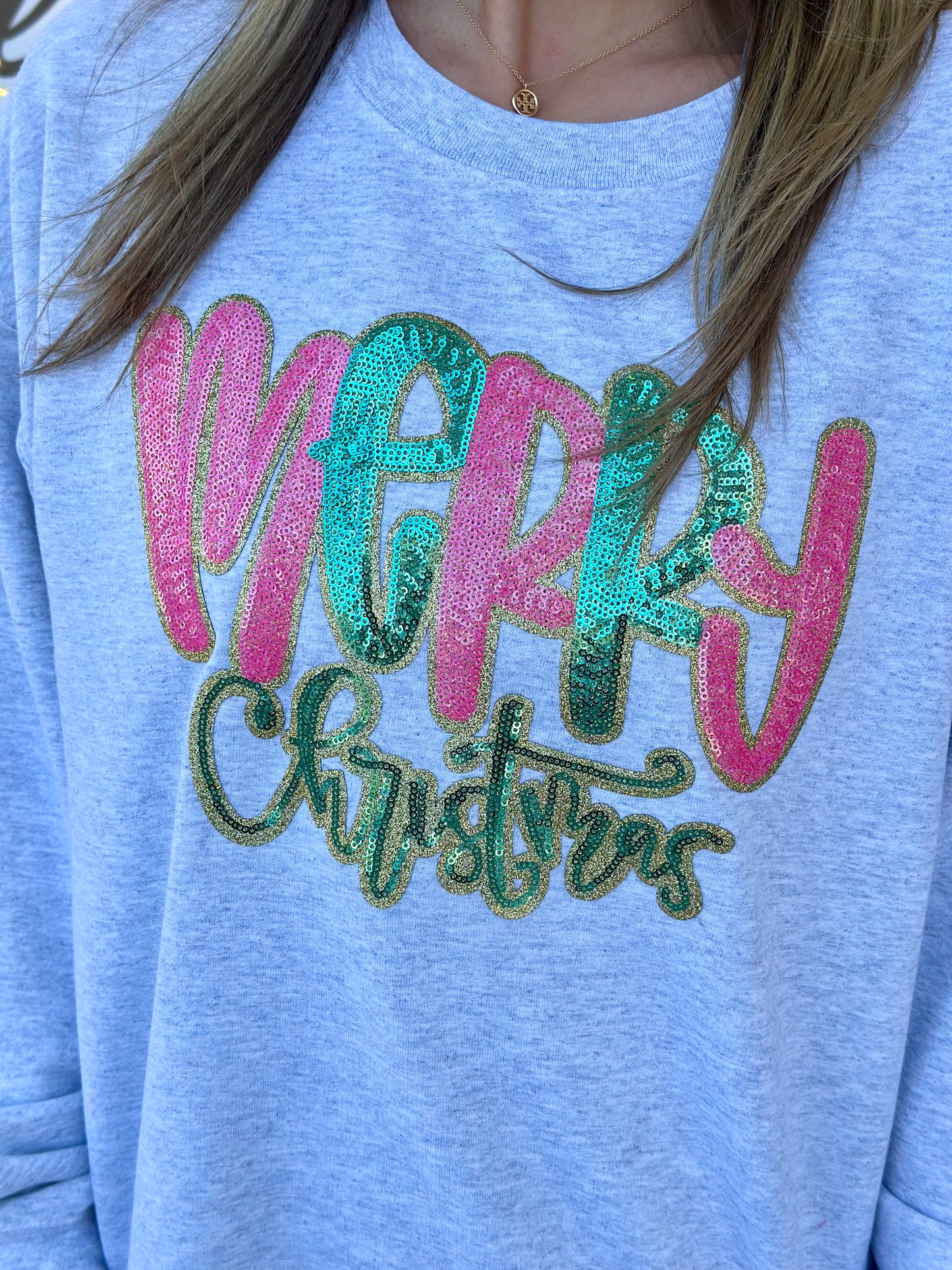 Heather Gray Merry Christmas Patch Sweatshirt