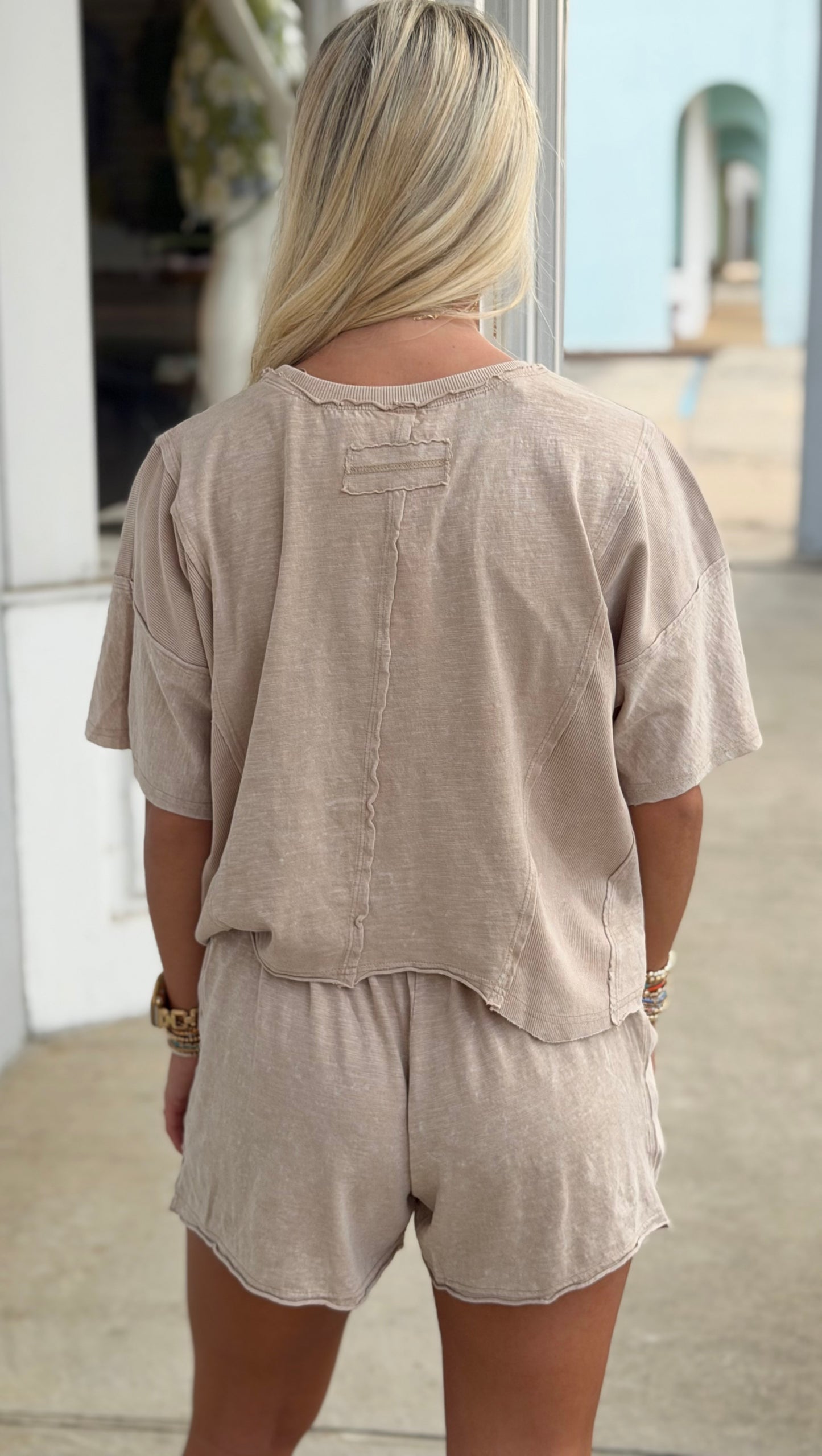 Taupe Mineral Washed Two Piece Short SET