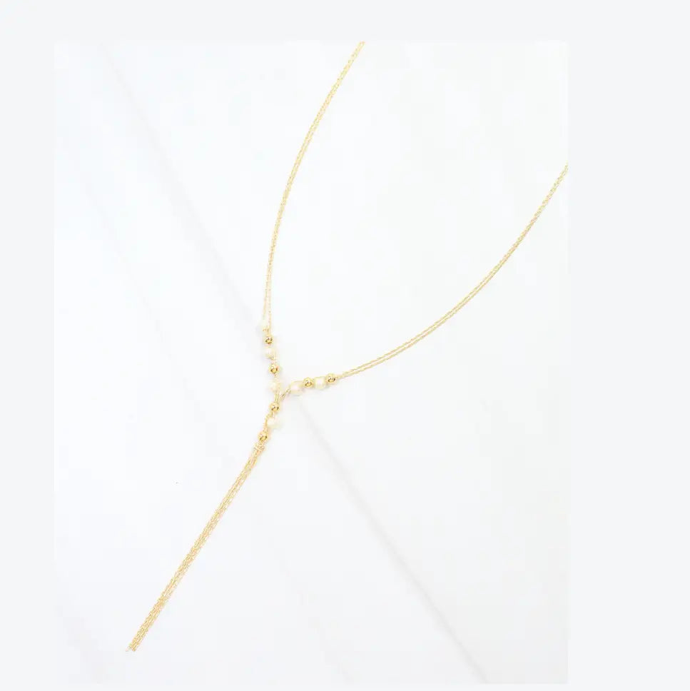 Merida Beaded Tassel Necklace Pearl
