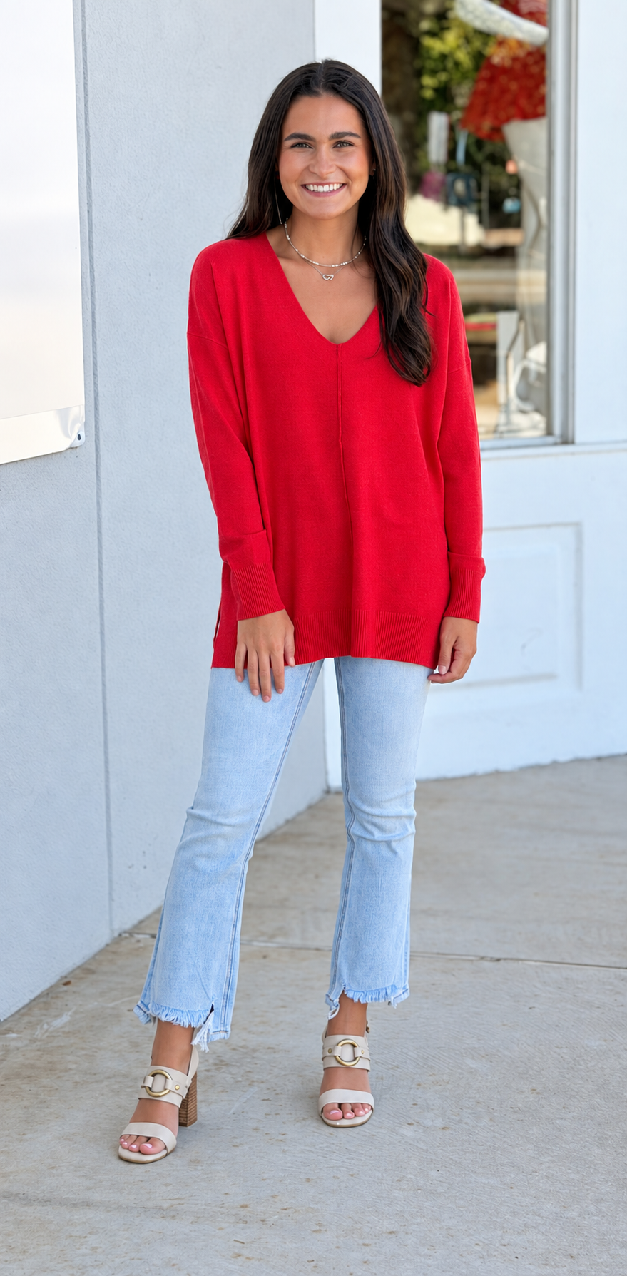 Viscose Front Seam Sweater, H Red