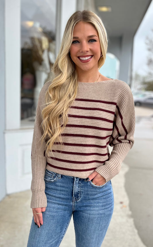 Taupe Burgundy Sweater