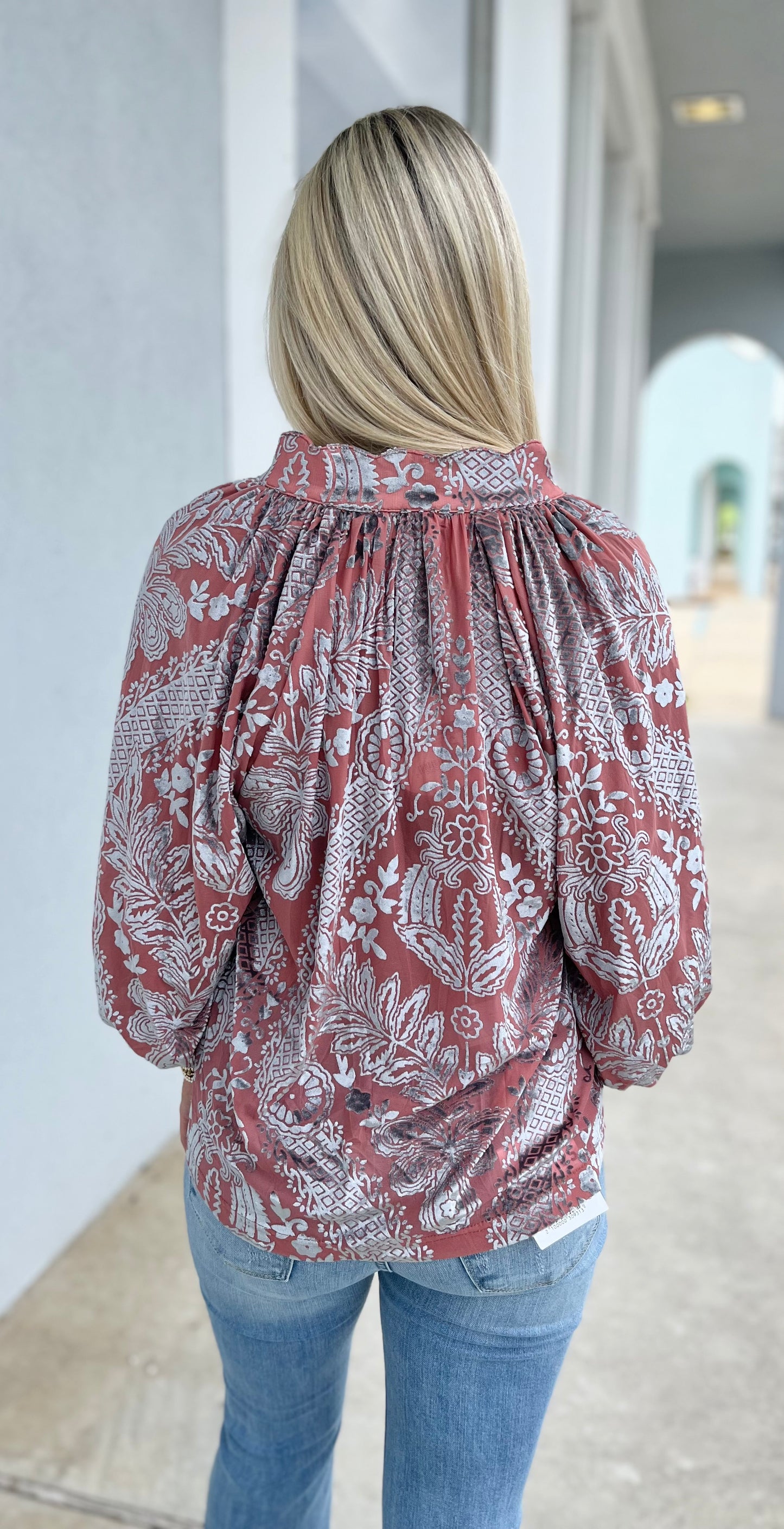 Velvet Printed Top , Dusty Rose