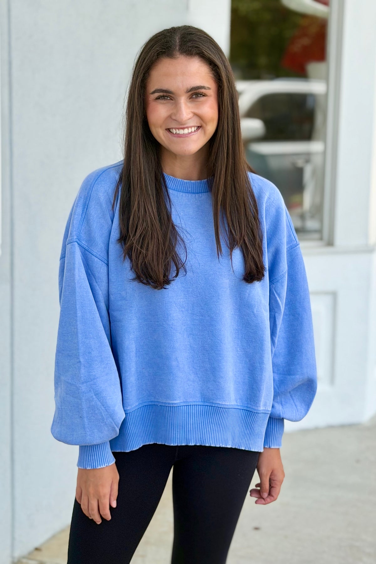 Acid Wash Fleece Pullover, Cornflower Blue