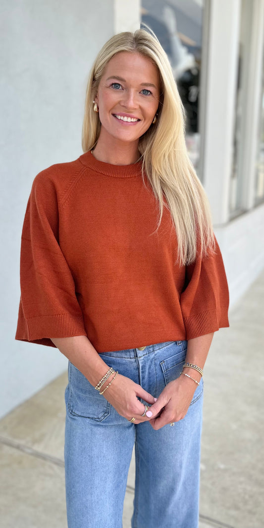 Rust Bell Sleeve Sweater
