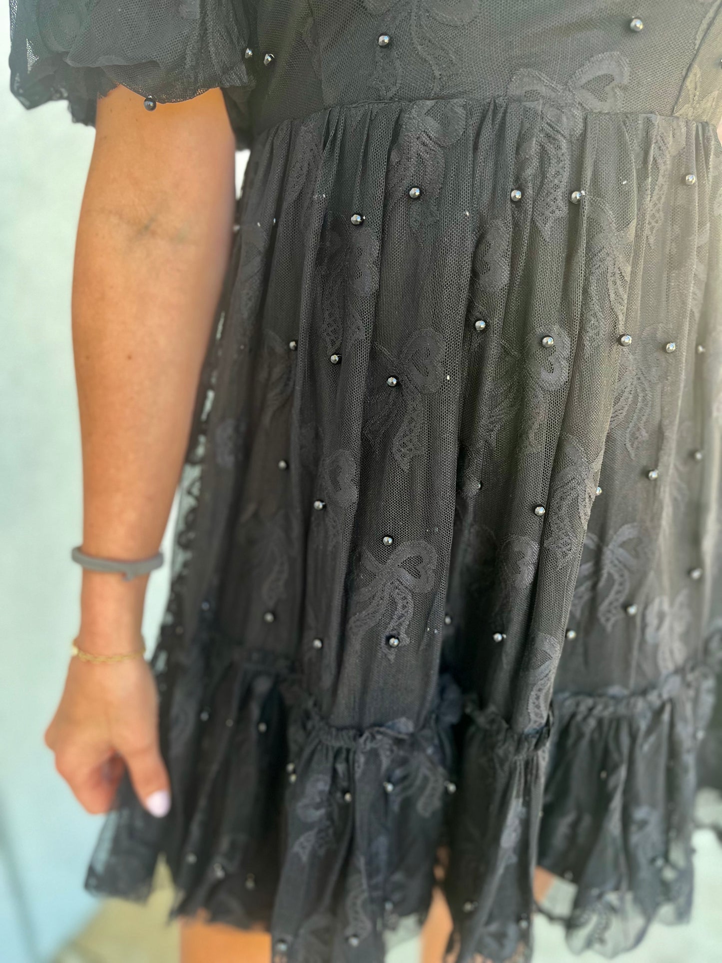 Bow Lace Tied Back Dress, Black