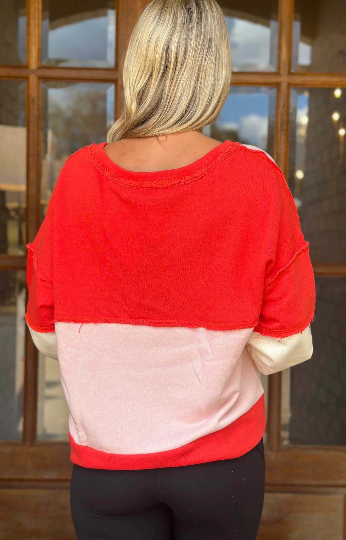 Pink/Red V Neck Sweatshirt
