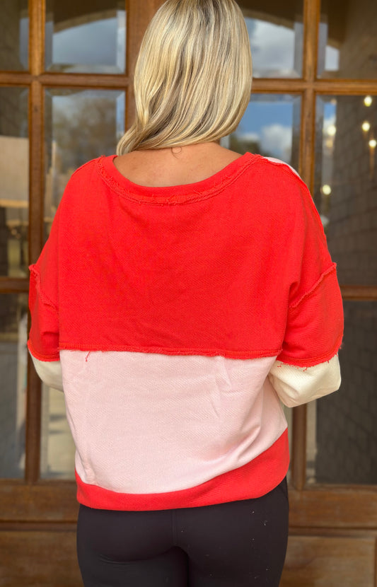 Pink/Red V Neck Sweatshirt