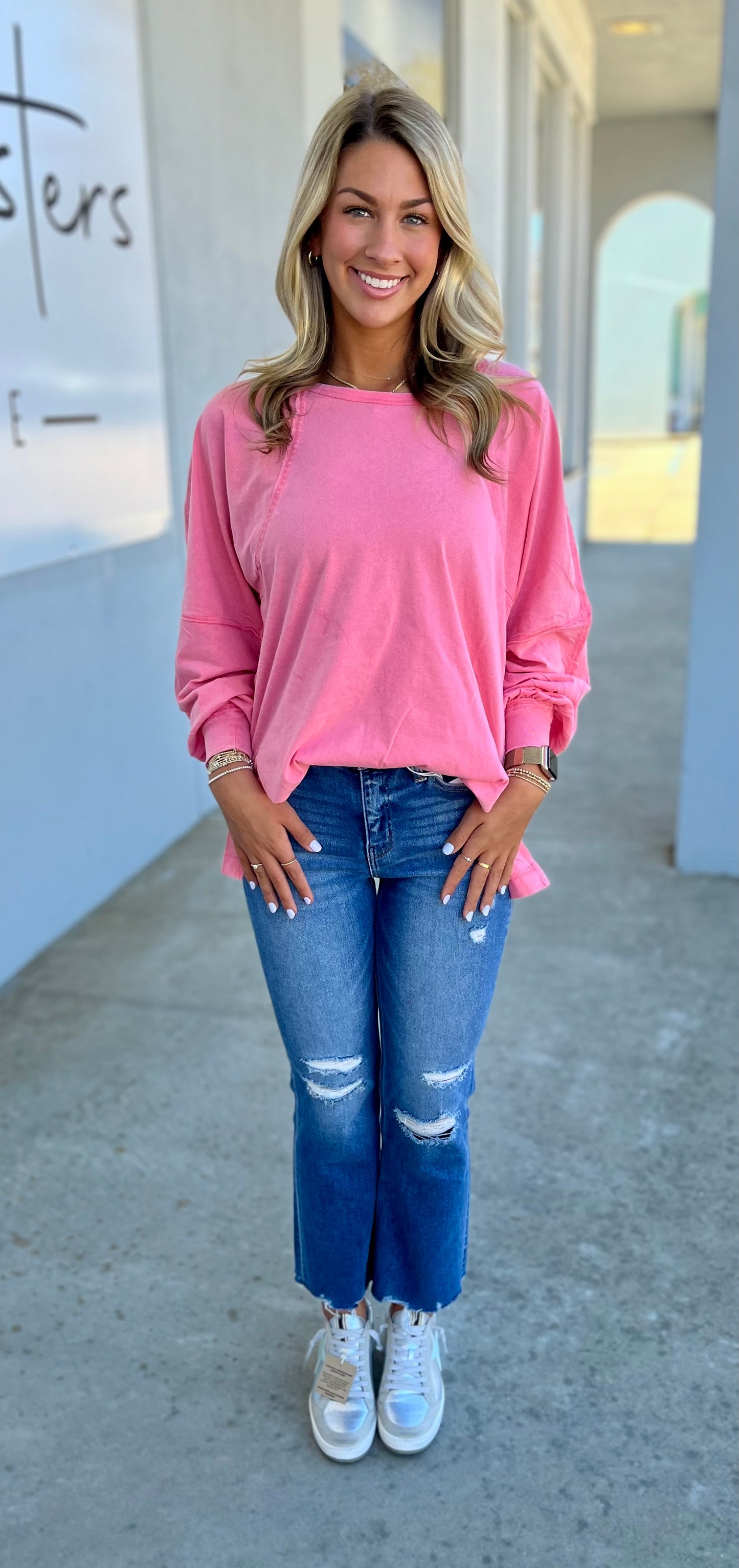 Taffy Pink Oversized Long Sleeve w/Slits