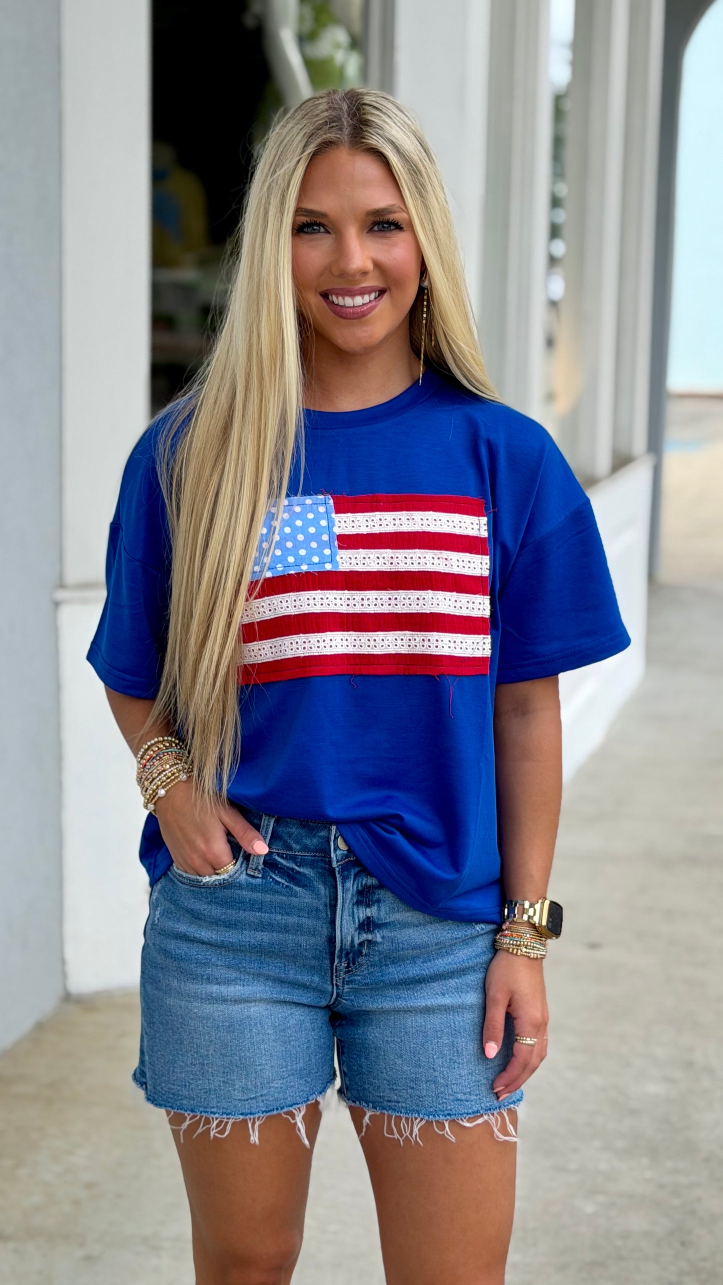 American Flag Relaxed Tee, Blue